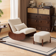 Solidwood Bluro Armless Corduroy Rocking Chair and Ottoman Set, Neutral White