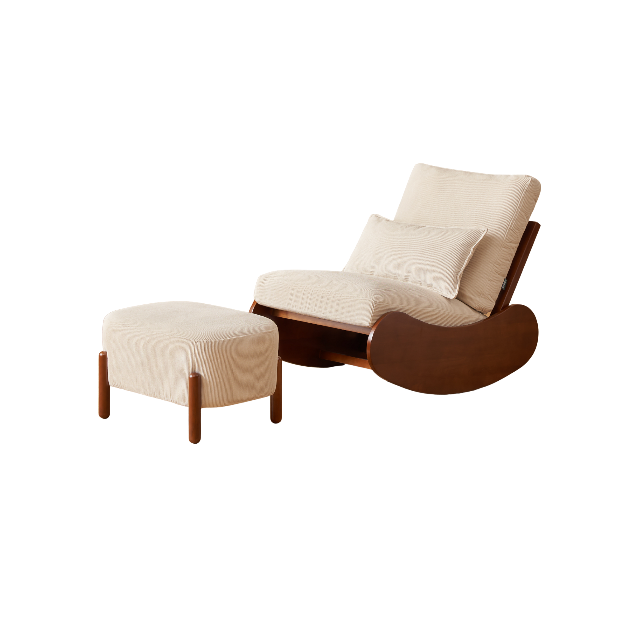 Solidwood Bluro Armless Corduroy Rocking Chair and Ottoman Set, Neutral White