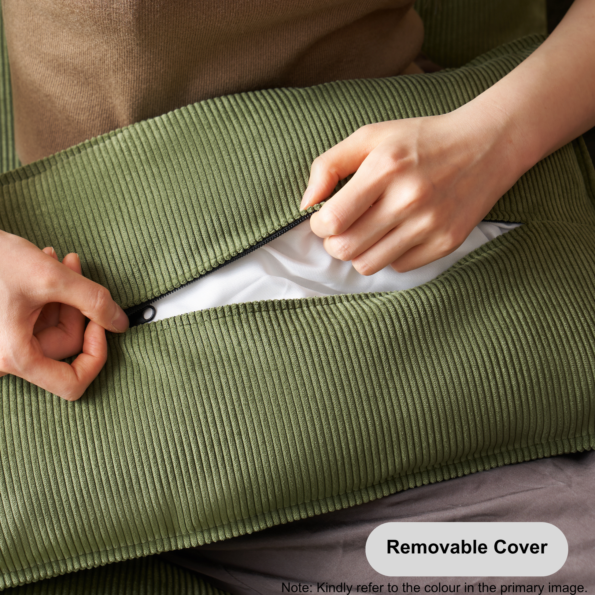 Solidwood Bluro Armless Corduroy Rocking Chair and Ottoman Set, Neutral White