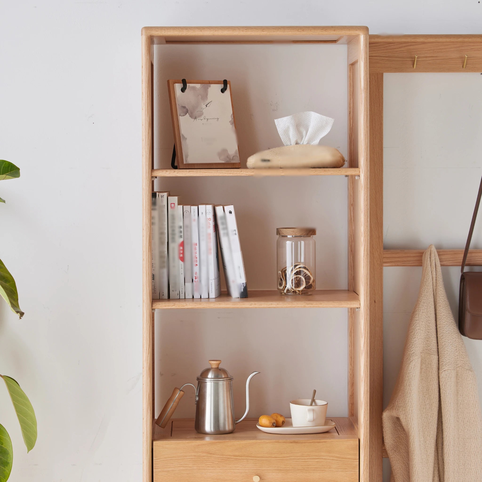 Solidwood Fuji Shoe Cabinet with Storage Rack, Oak