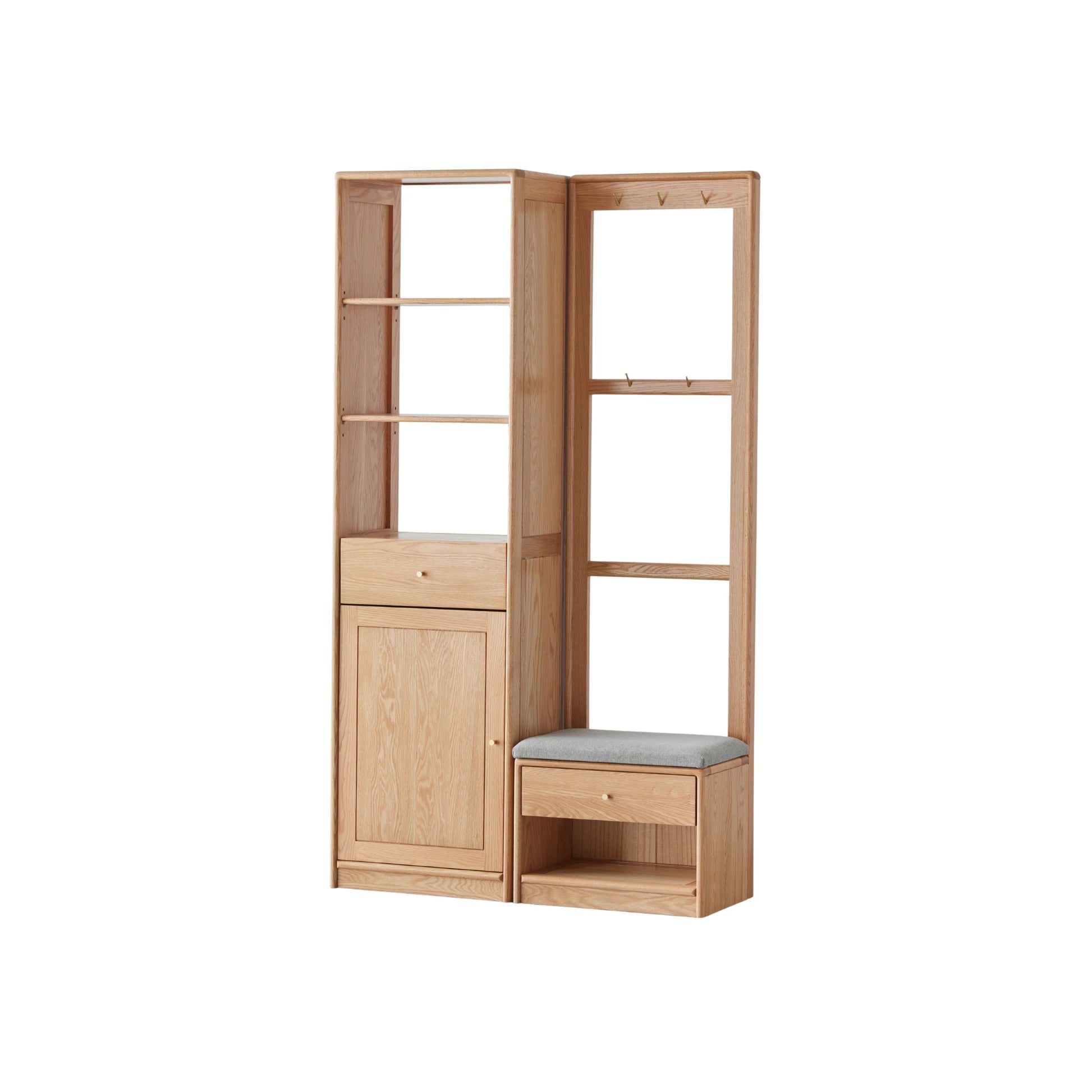 Solidwood Fuji Shoe Cabinet and Bench Set, Oak