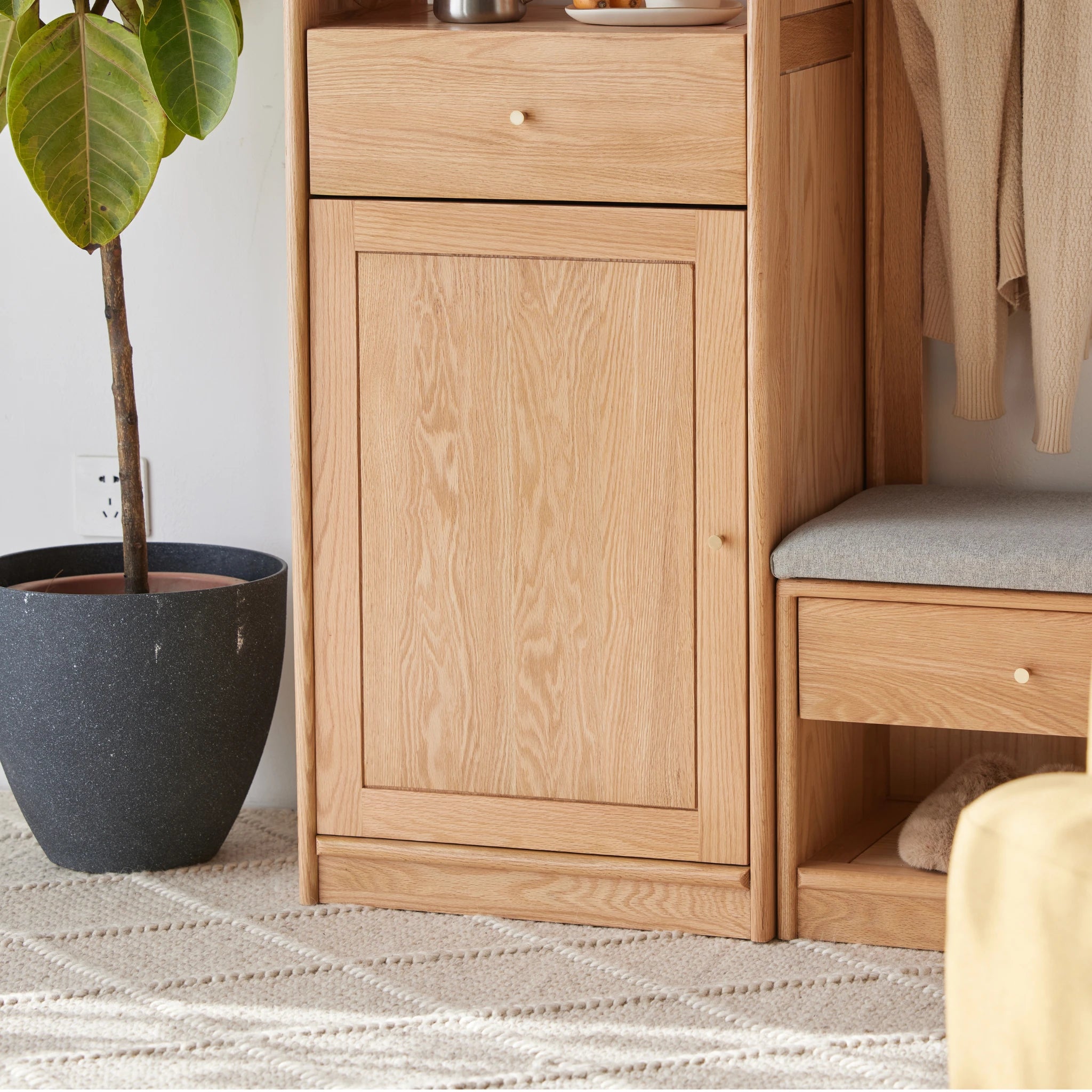 Solidwood Fuji Shoe Cabinet and Bench Set, Oak