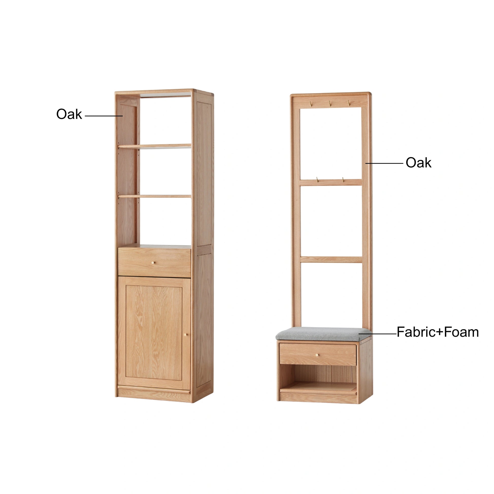 Solidwood Fuji Shoe Cabinet and Bench Set, Oak