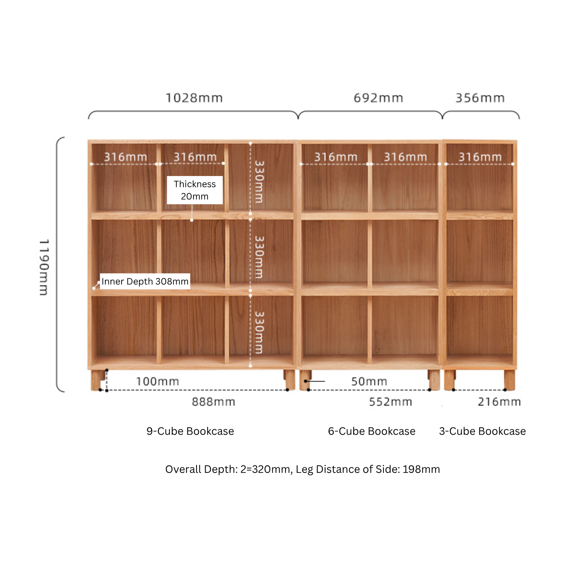Solidwood Gleam 6-Cube Bookcase, Oak
