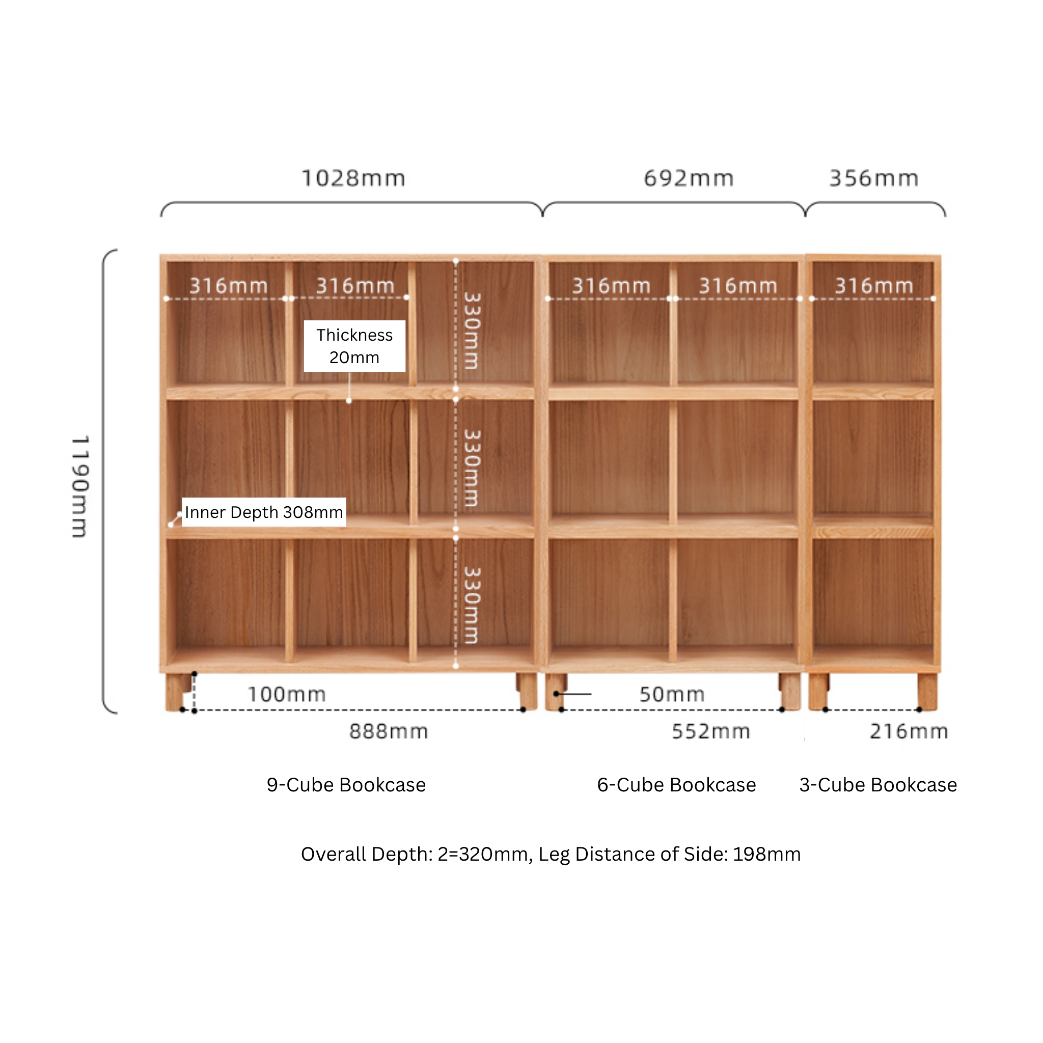 Solidwood Gleam 9-Cube Bookcase, Oak