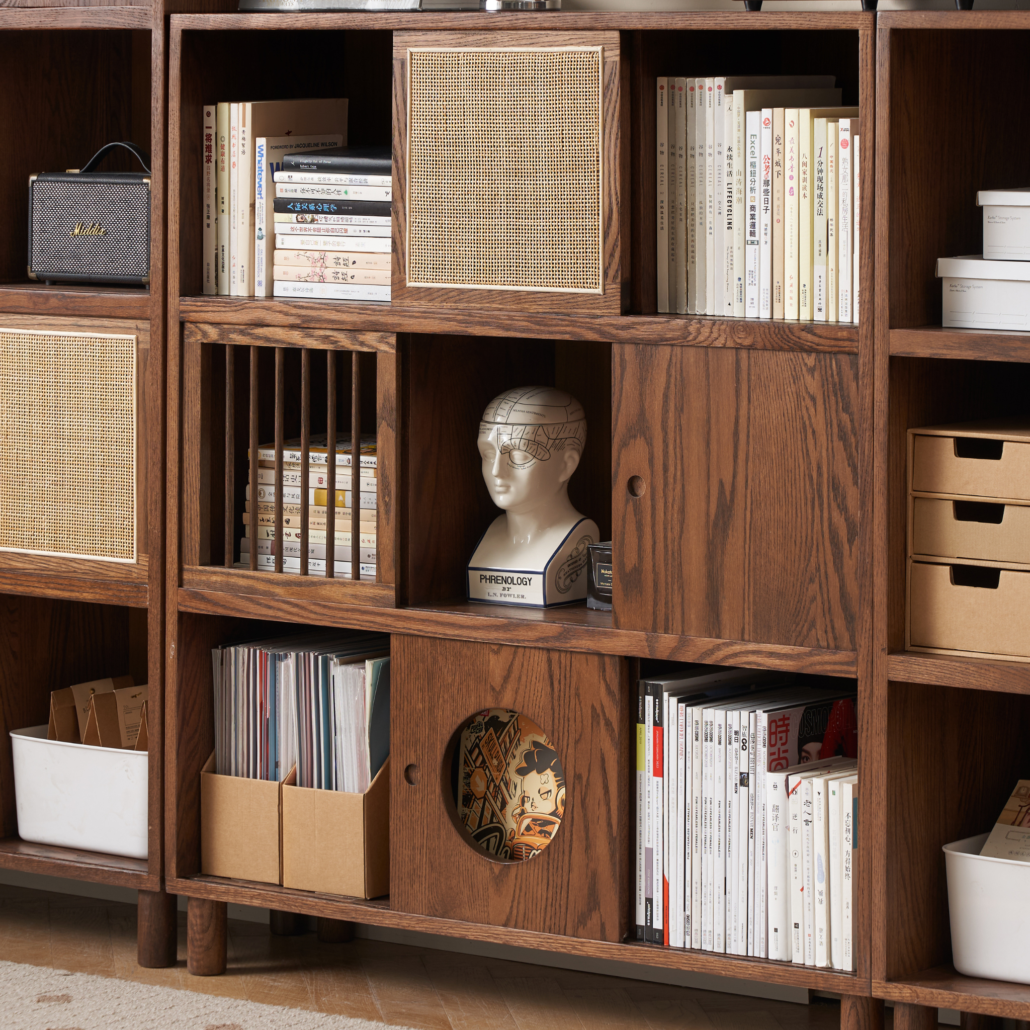 Solidwood Gleam 8-Cube Bookcase, Walnut Oak