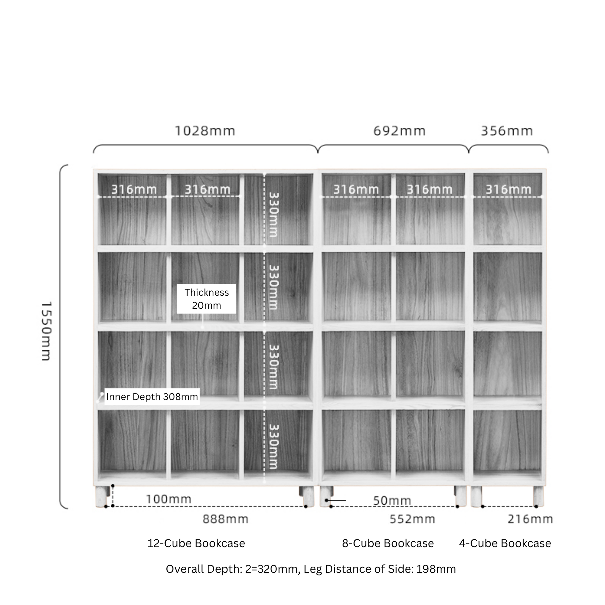 Solidwood Gleam 8-Cube Bookcase, Walnut Oak