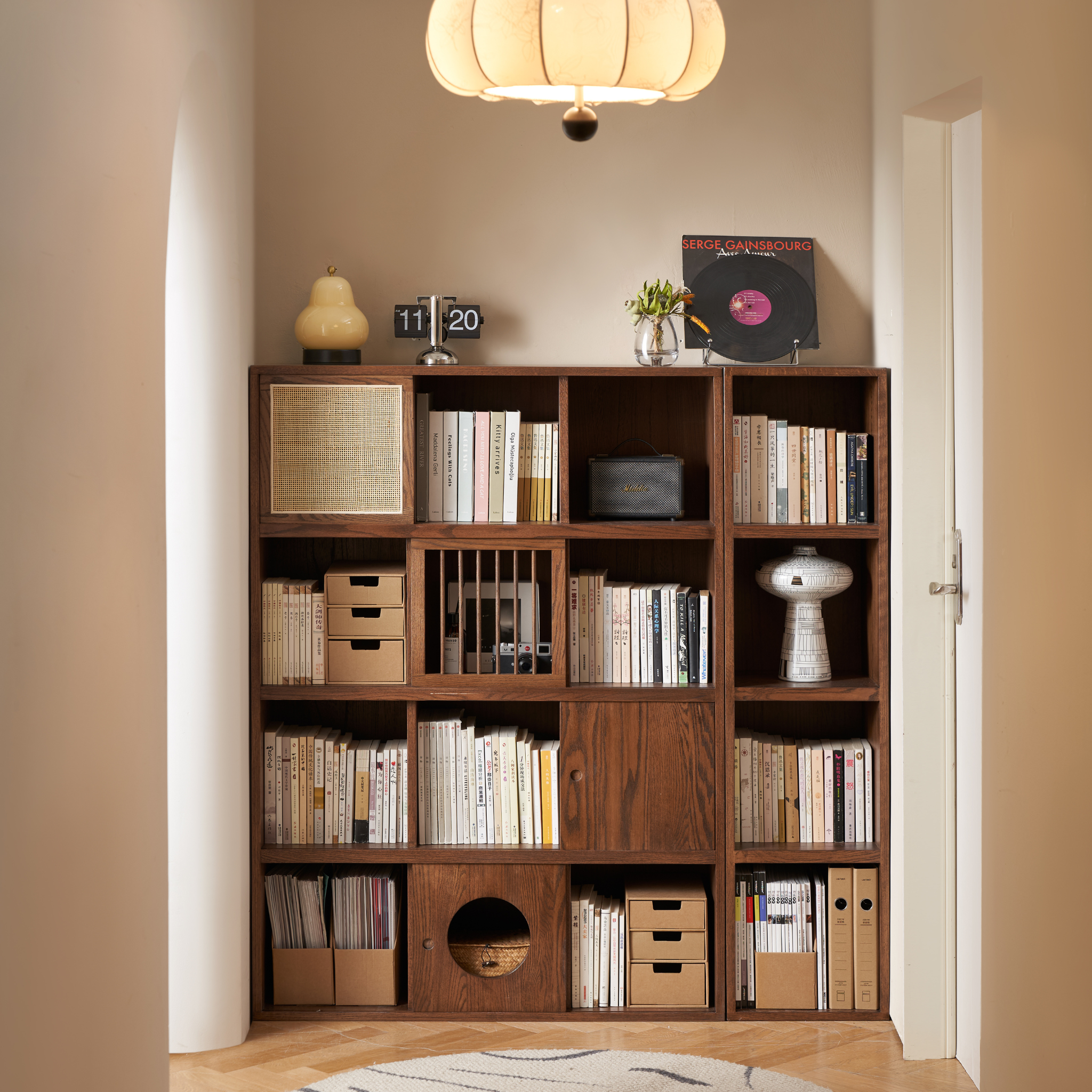 Solidwood Gleam Round Cutout Bookcase Door, Walnut Oak