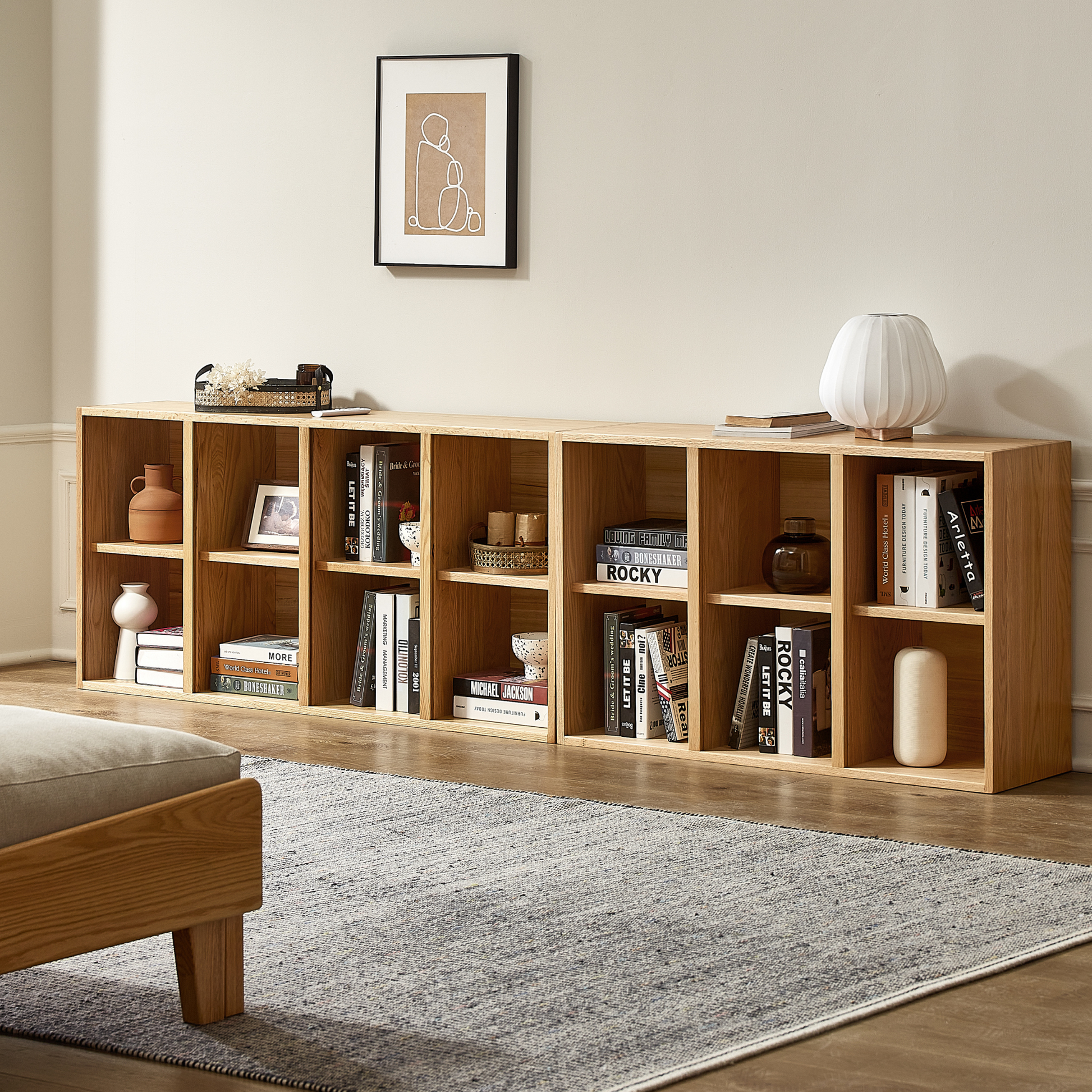 Solidwood Gleam 15-Cube Cube Bookcase with 6 Doors, Oak