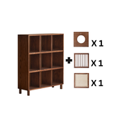Solidwood Gleam 9-Cube Bookcase with 3 Doors, Walnut Oak