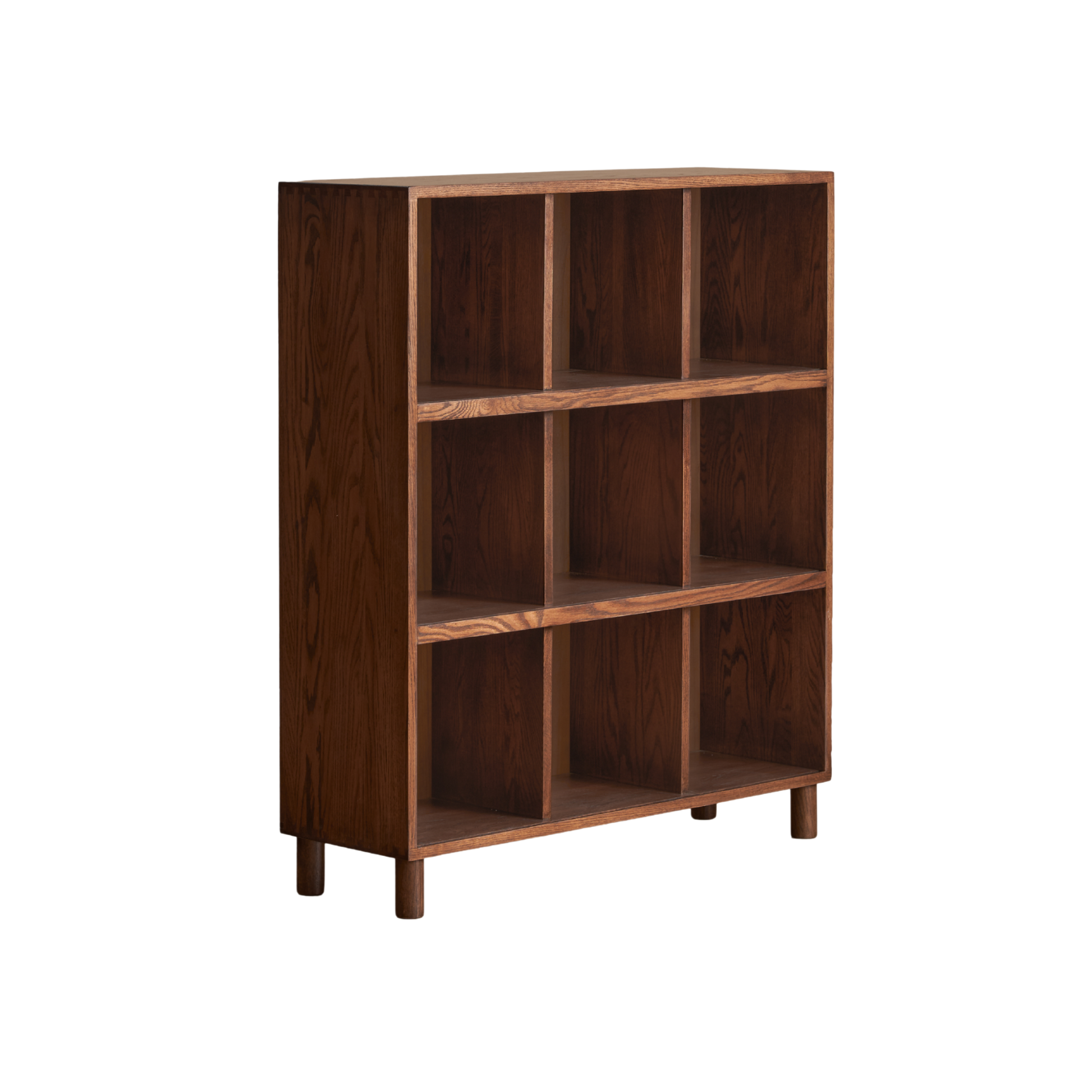 Solidwood Gleam 9-Cube Bookcase with 3 Doors, Walnut Oak