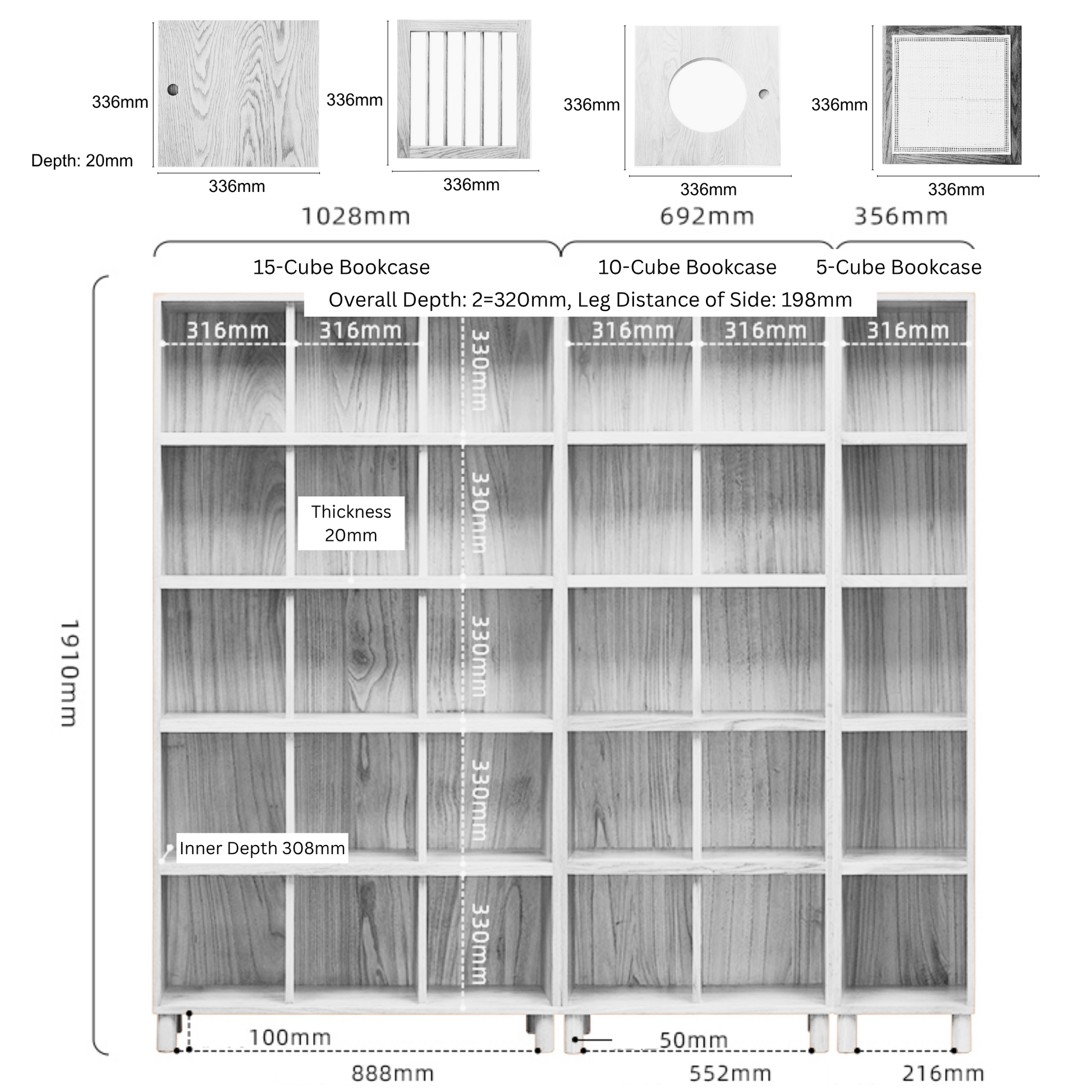 Solidwood Gleam 15-Cube Bookcase with 3 Doors, Walnut Oak