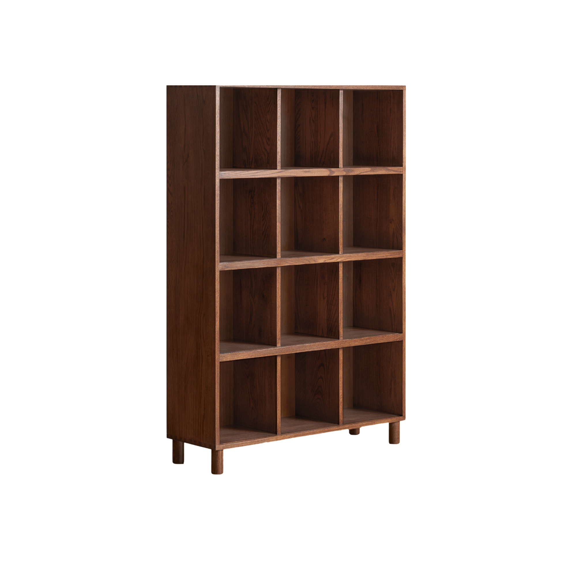 Solidwood Gleam 16-Cube Bookcase with 4 Doors, Walnut Oak