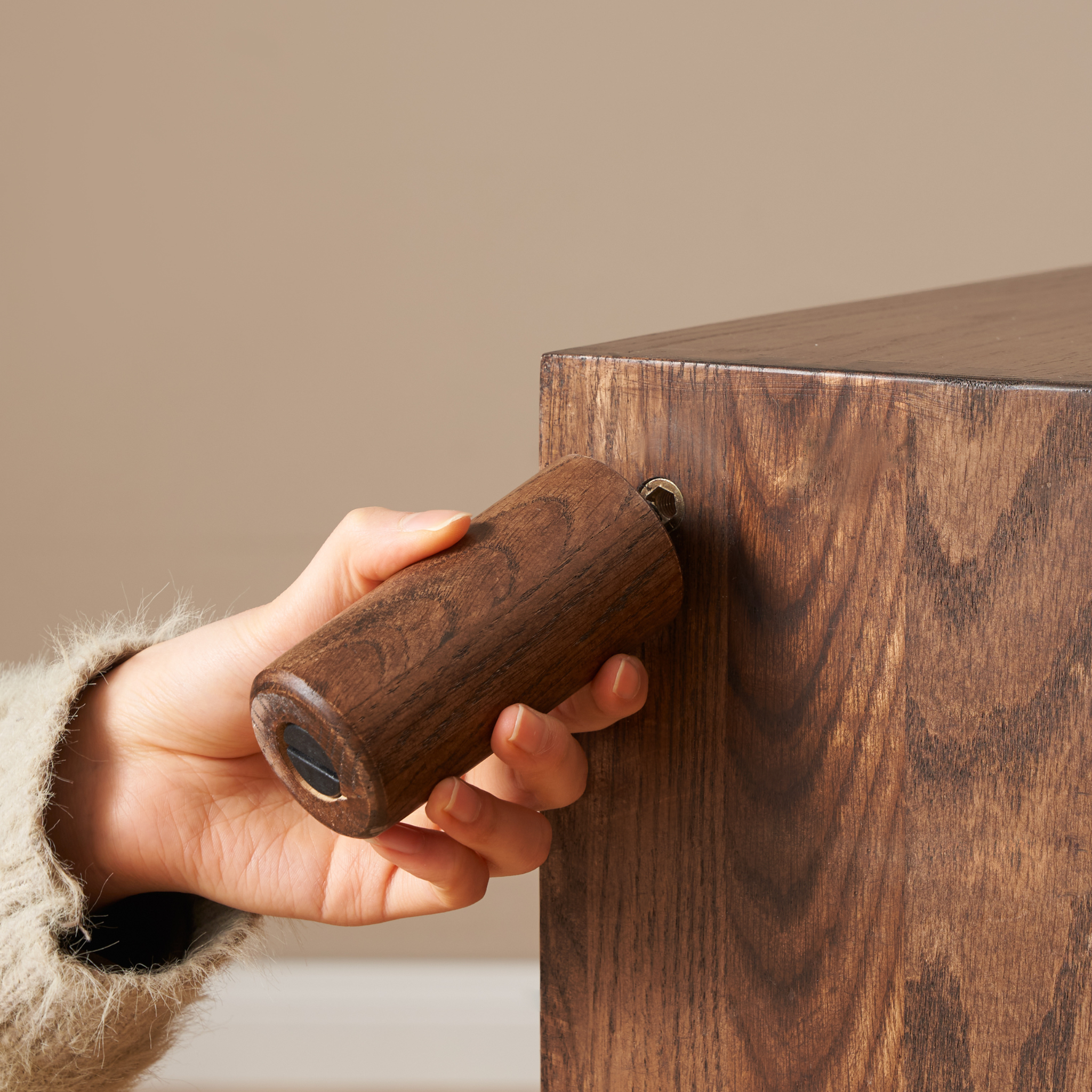 Solidwood Gleam 16-Cube Bookcase with 4 Doors, Walnut Oak