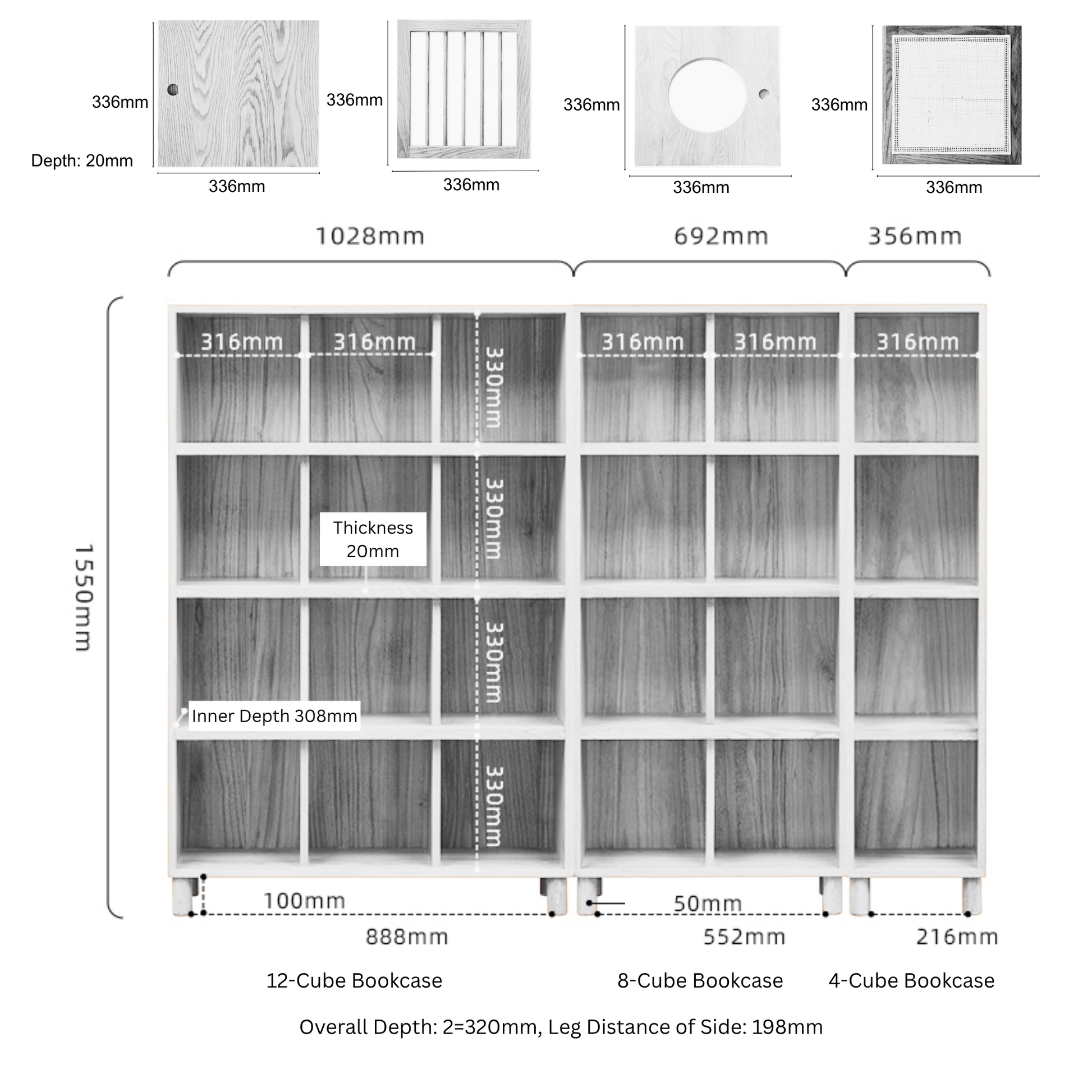 Solidwood Gleam 16-Cube Bookcase with 4 Doors, Walnut Oak