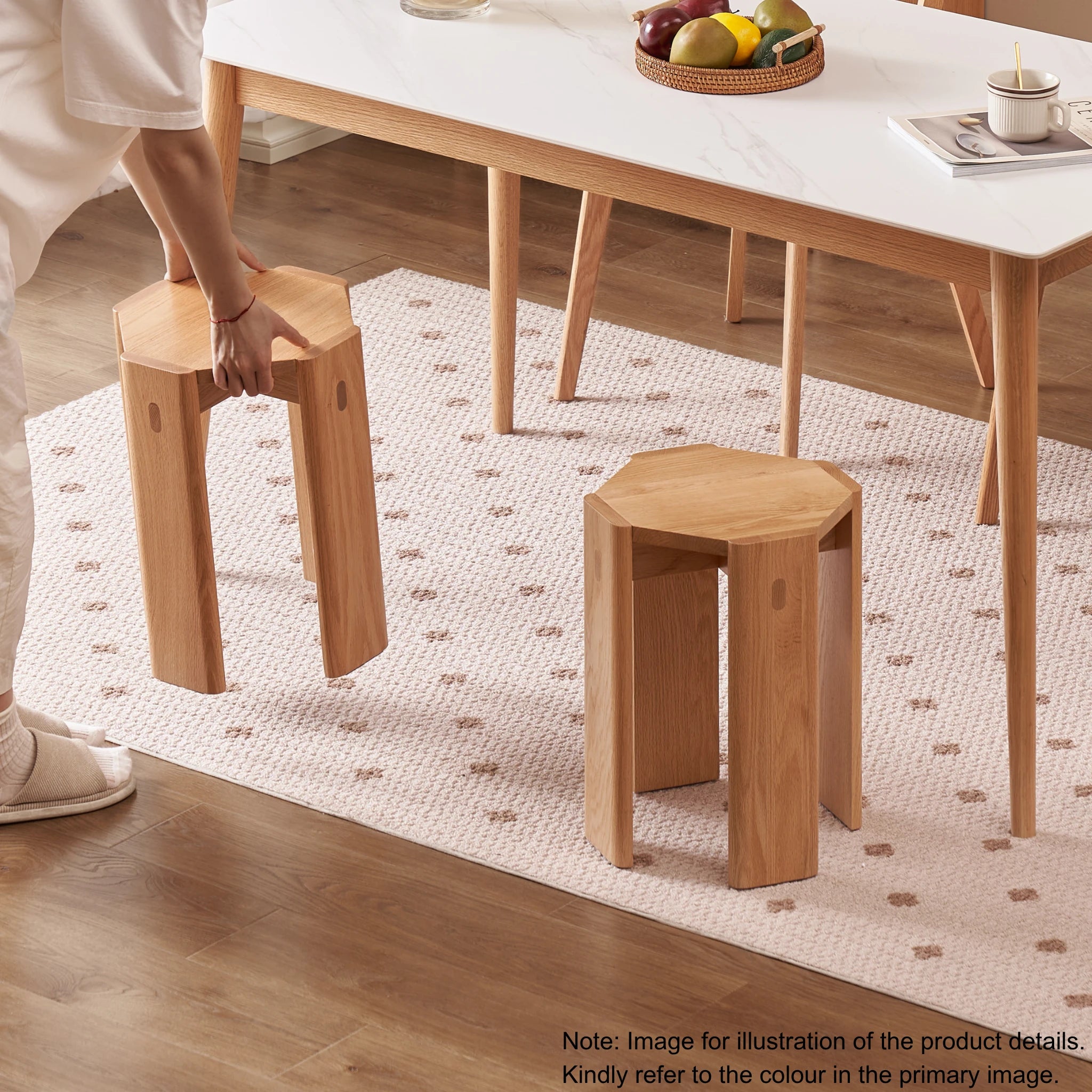 Solidwood Hemura 2-in-1 Stools, Walnut Oak