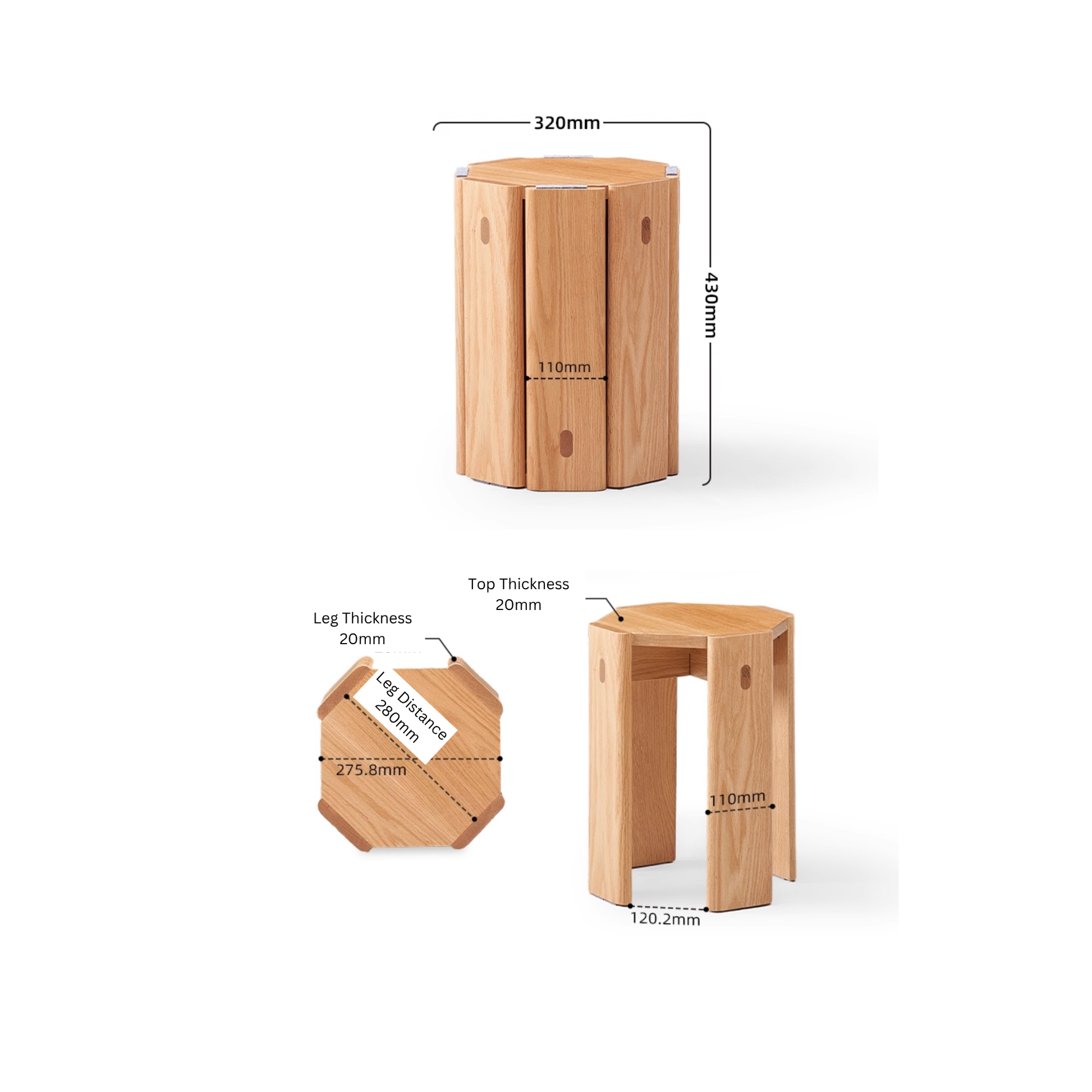 Solidwood Hemura 2-in-1 Stools, Walnut Oak