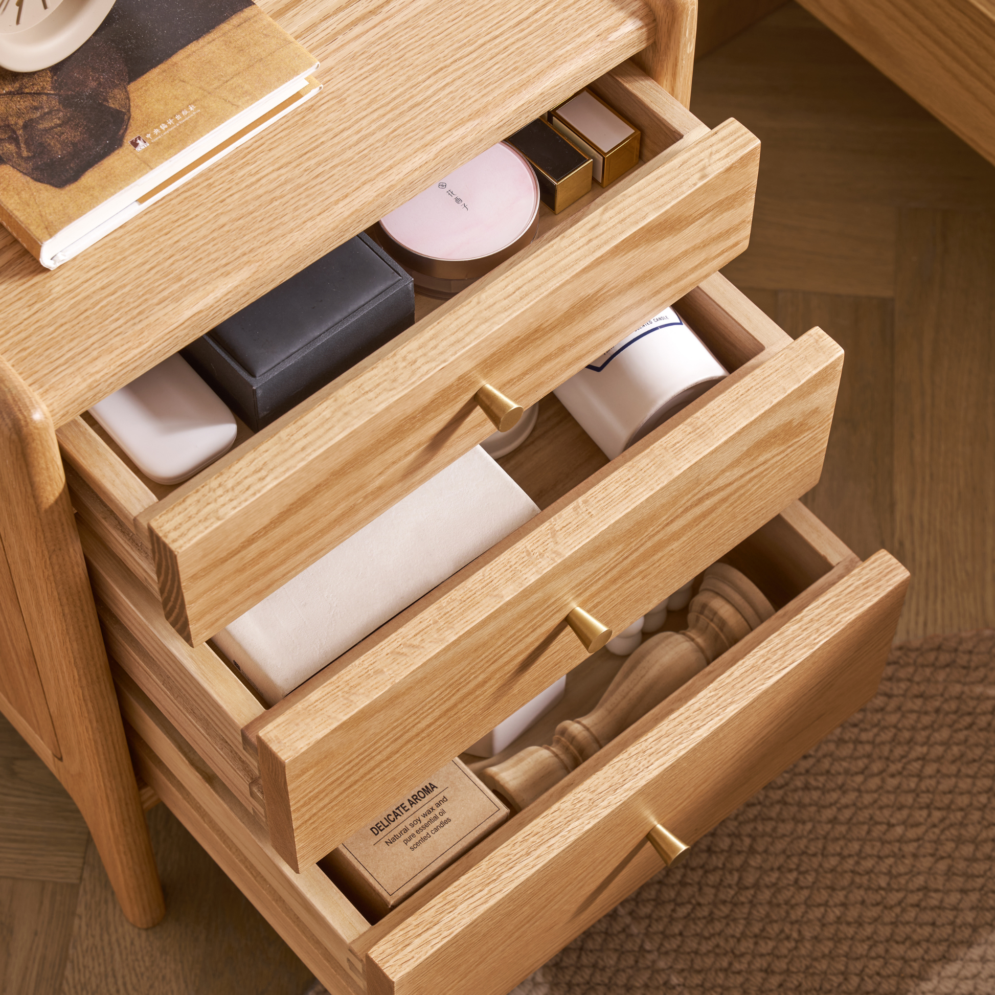 Solidwood Hemura Bedside Table, Oak