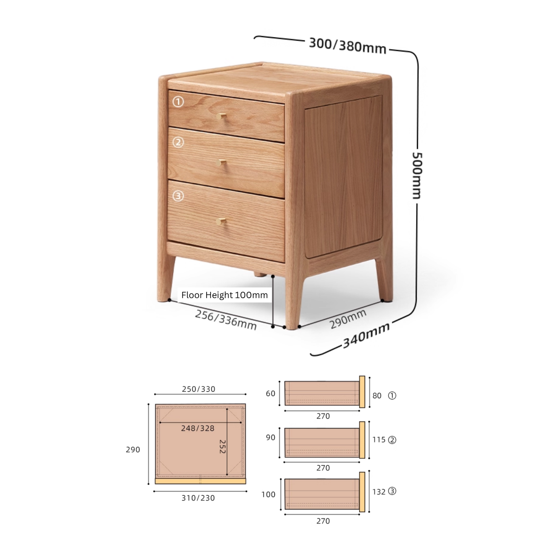 Solidwood Hemura Bedside Table, Oak