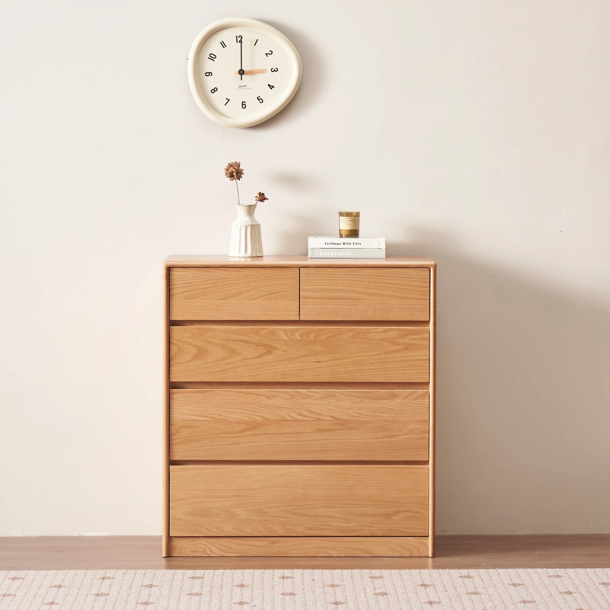 Solidwood Hemura Chest of 5 Drawers, Oak