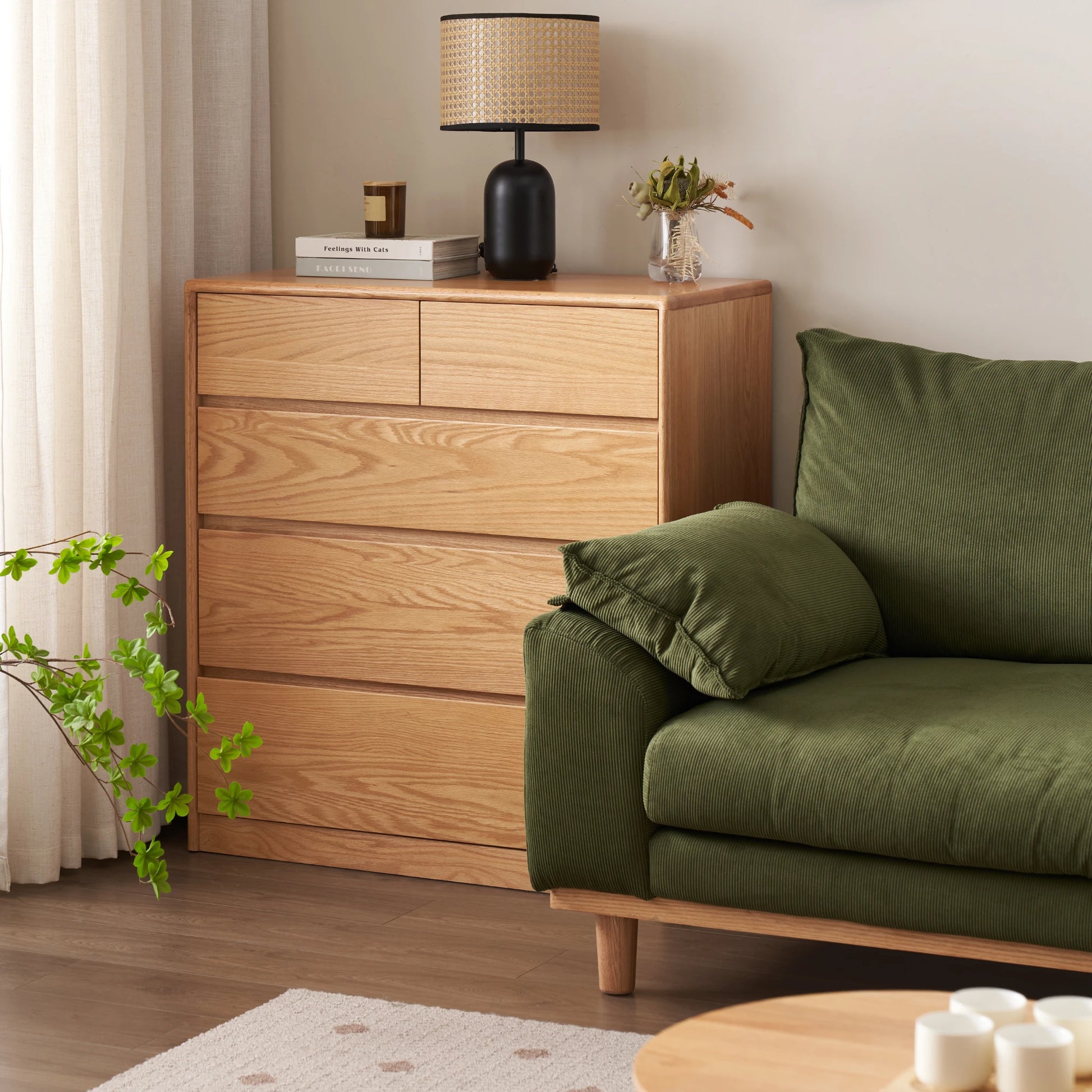 Solidwood Hemura Chest of 5 Drawers, Oak