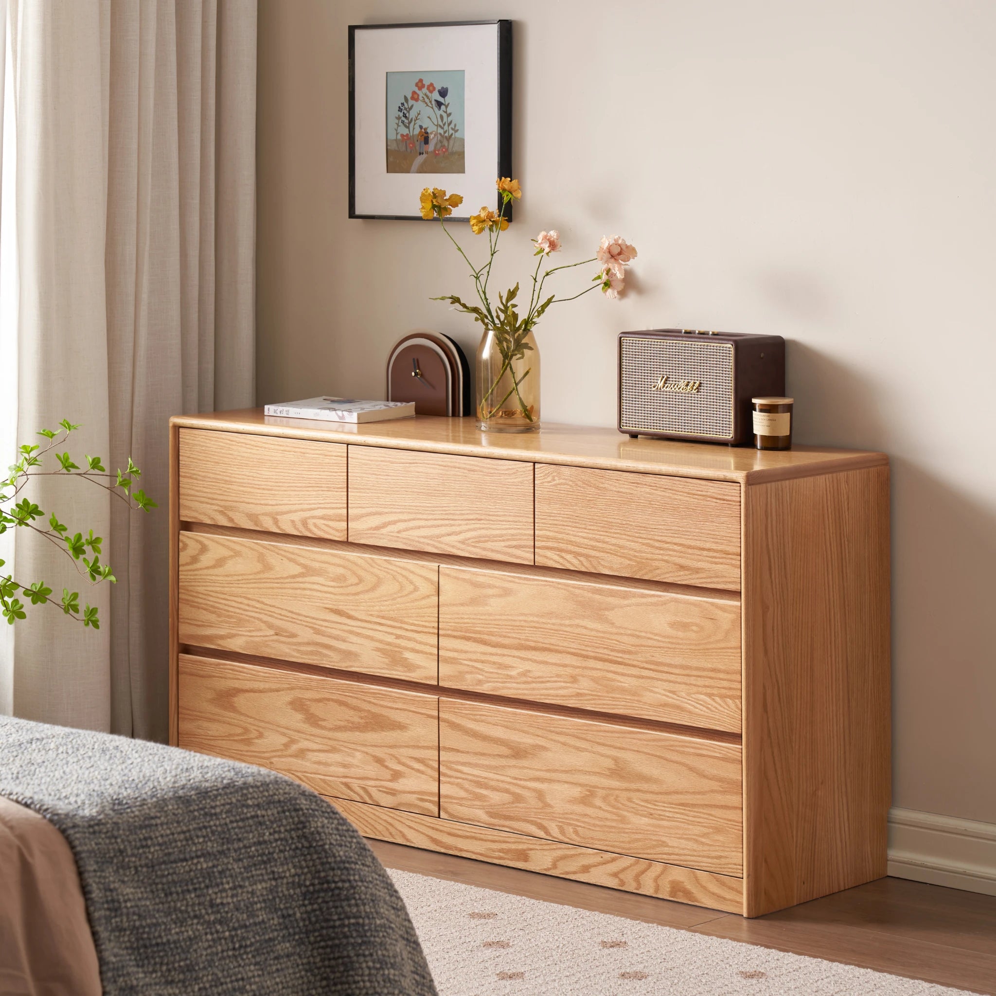 Solidwood Hemura Chest of 7 Drawers, Oak