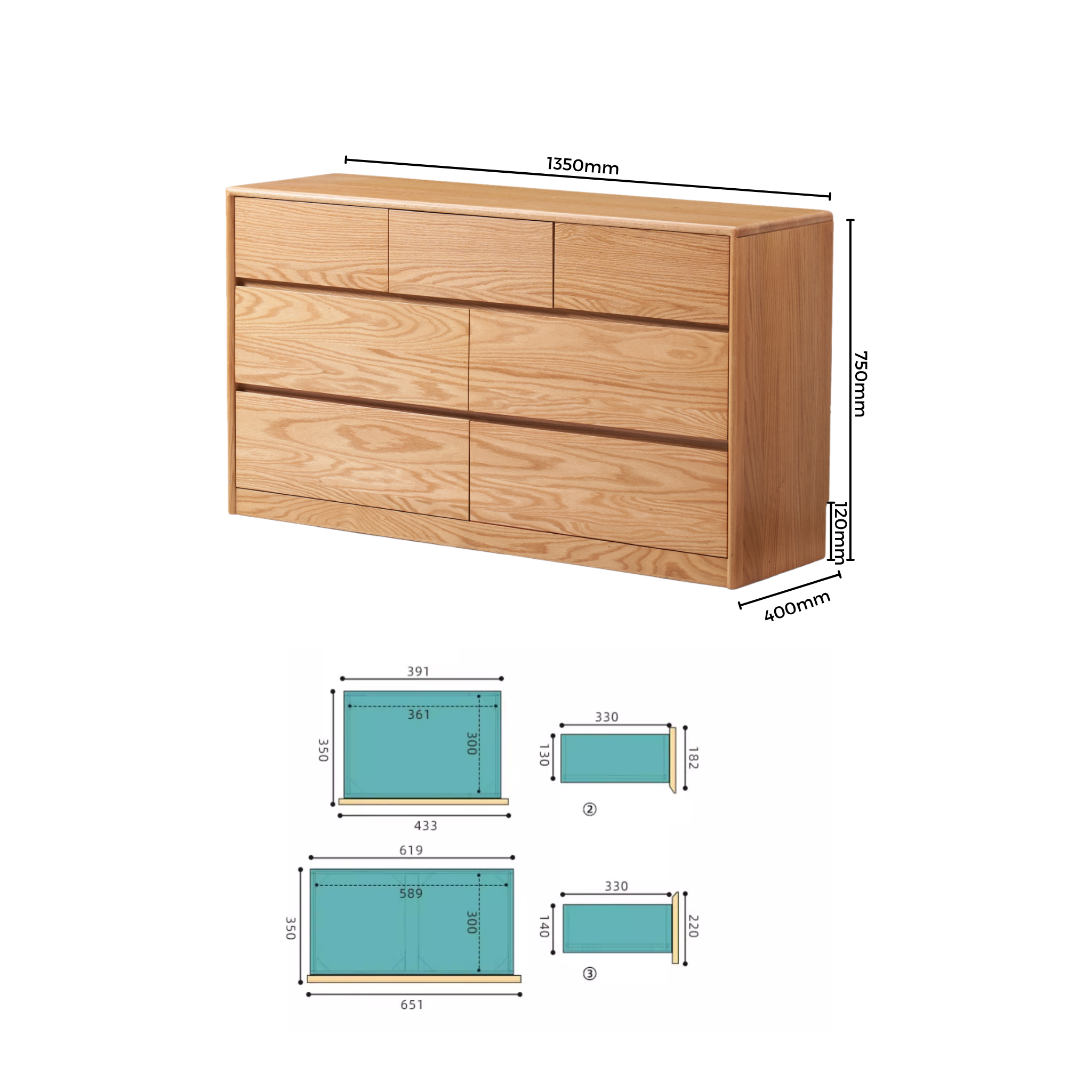 Solidwood Hemura Chest of 7 Drawers, Oak