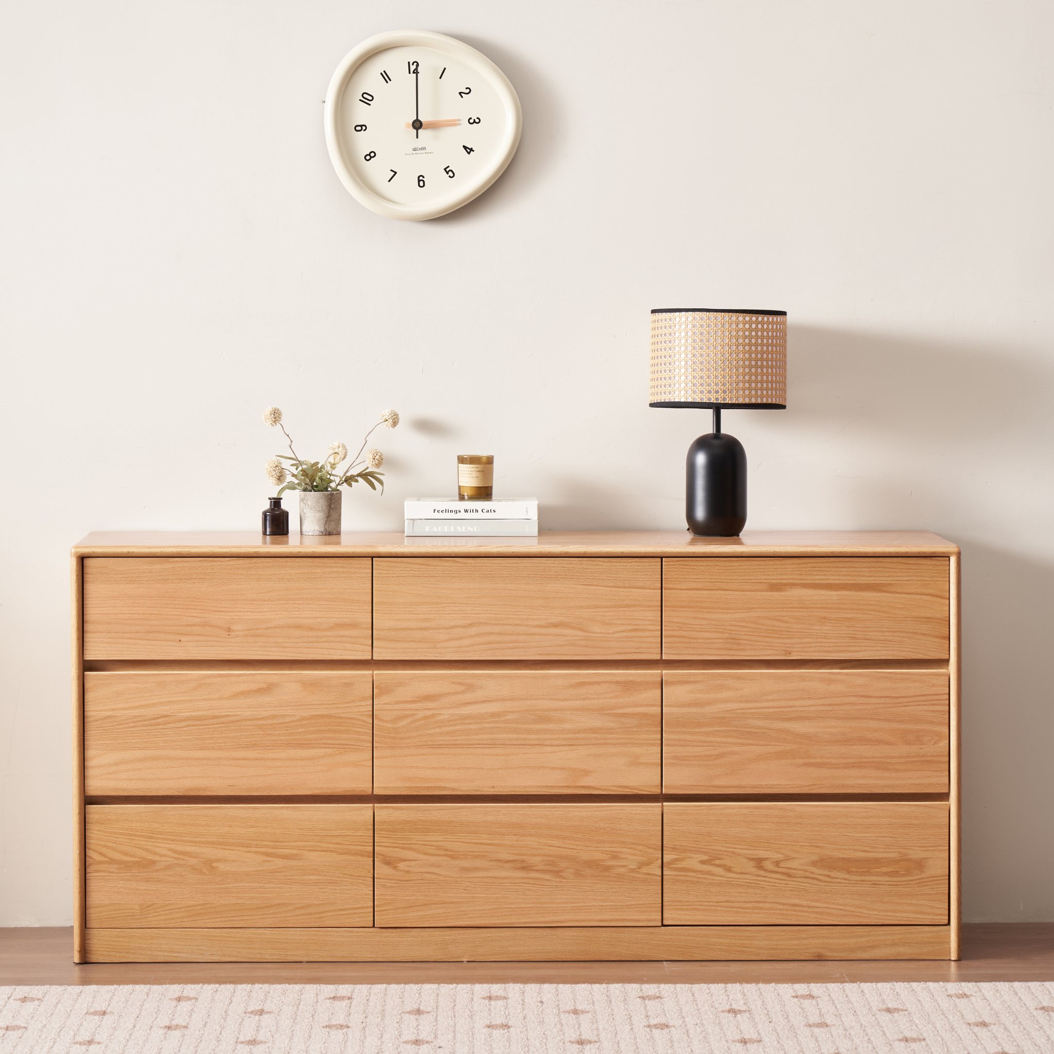 Solidwood Hemura Chest of 9 Drawers, Oak