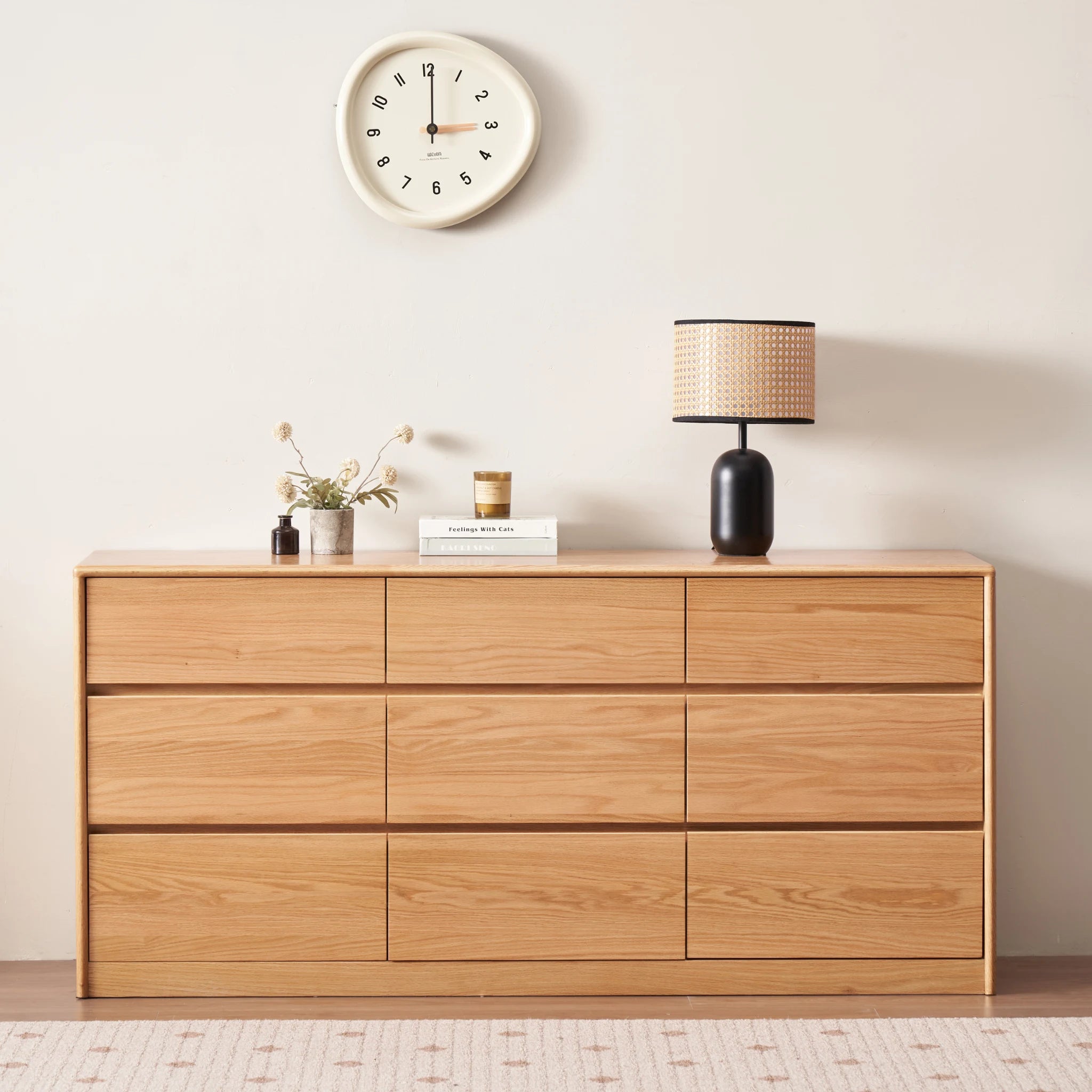 Solidwood Hemura Chest of 9 Drawers, Oak