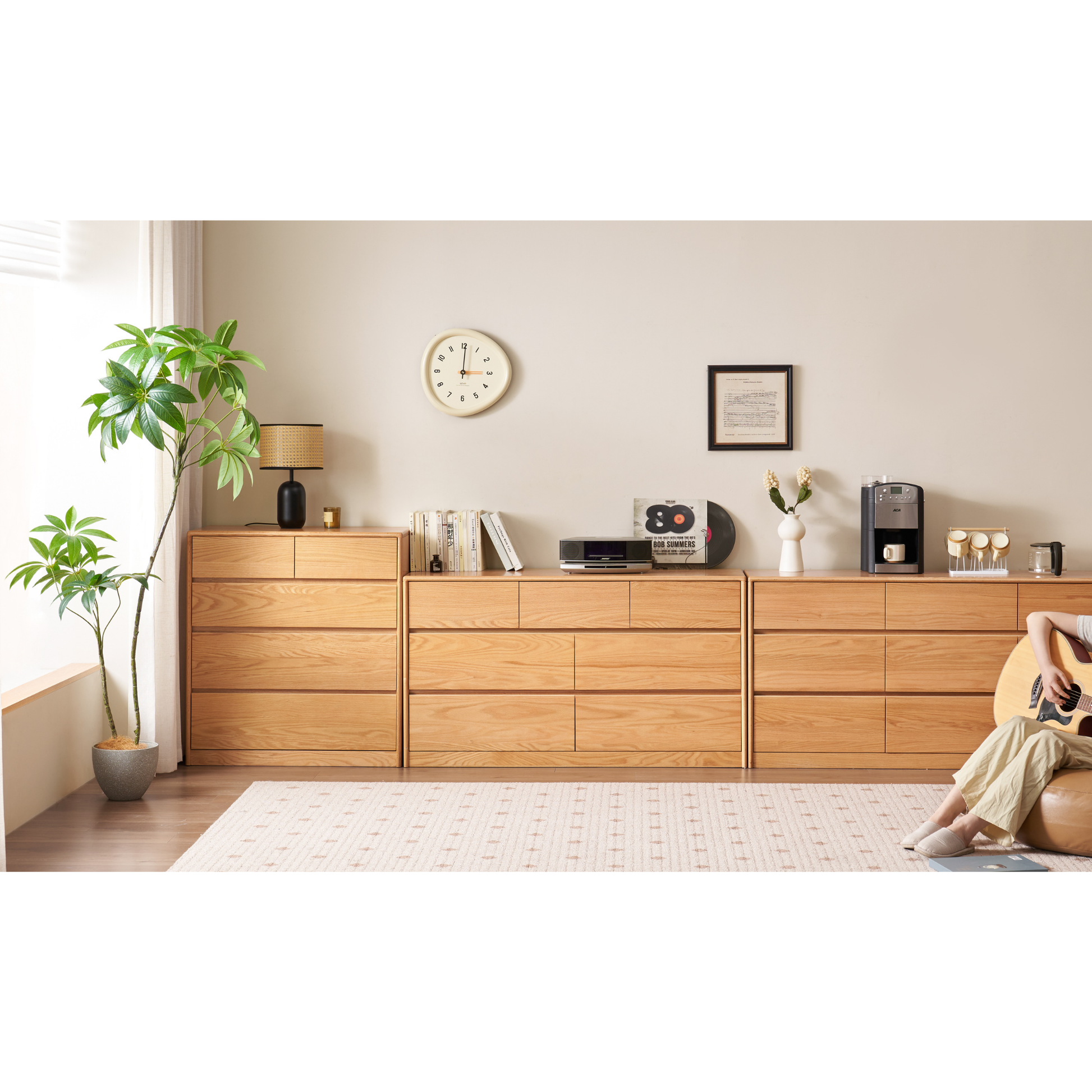 Solidwood Hemura Chest of 9 Drawers, Oak