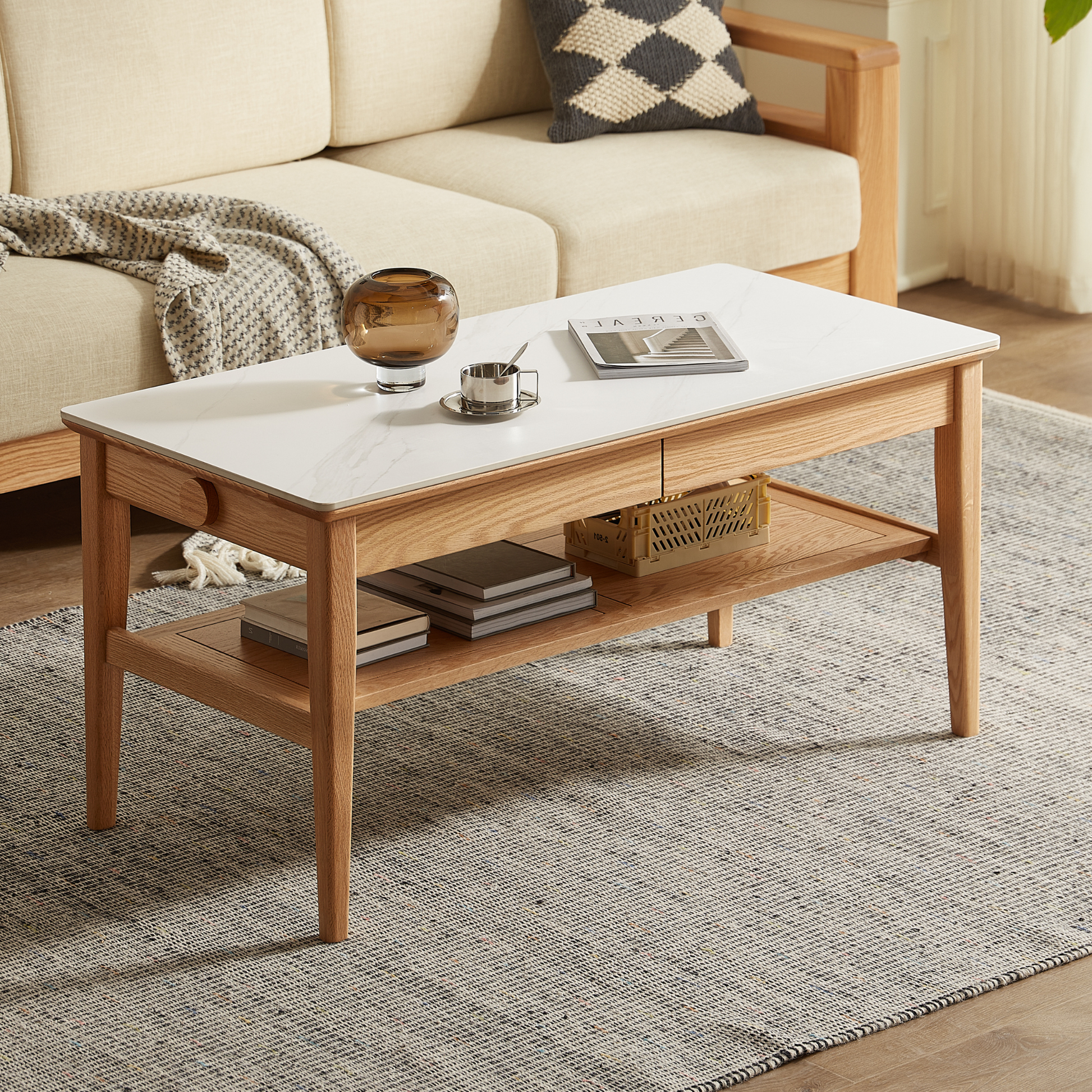 Solidwood Hemura Coffee Table with Sintered Stone Top, 100cm