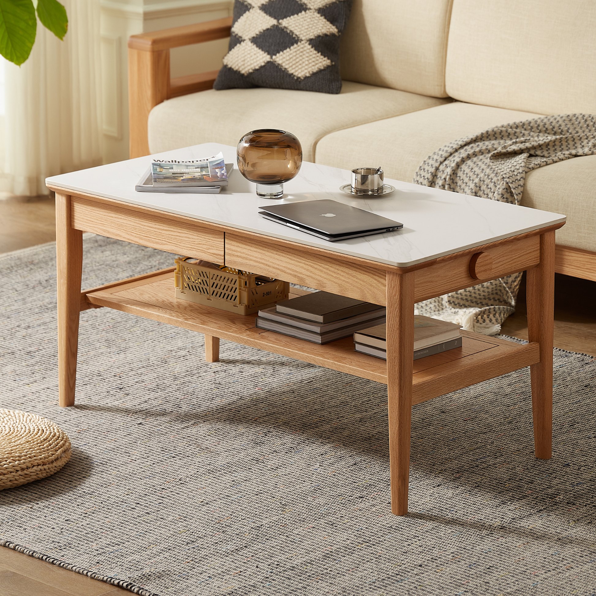 Solidwood Hemura Coffee Table with Sintered Stone Top, 100cm