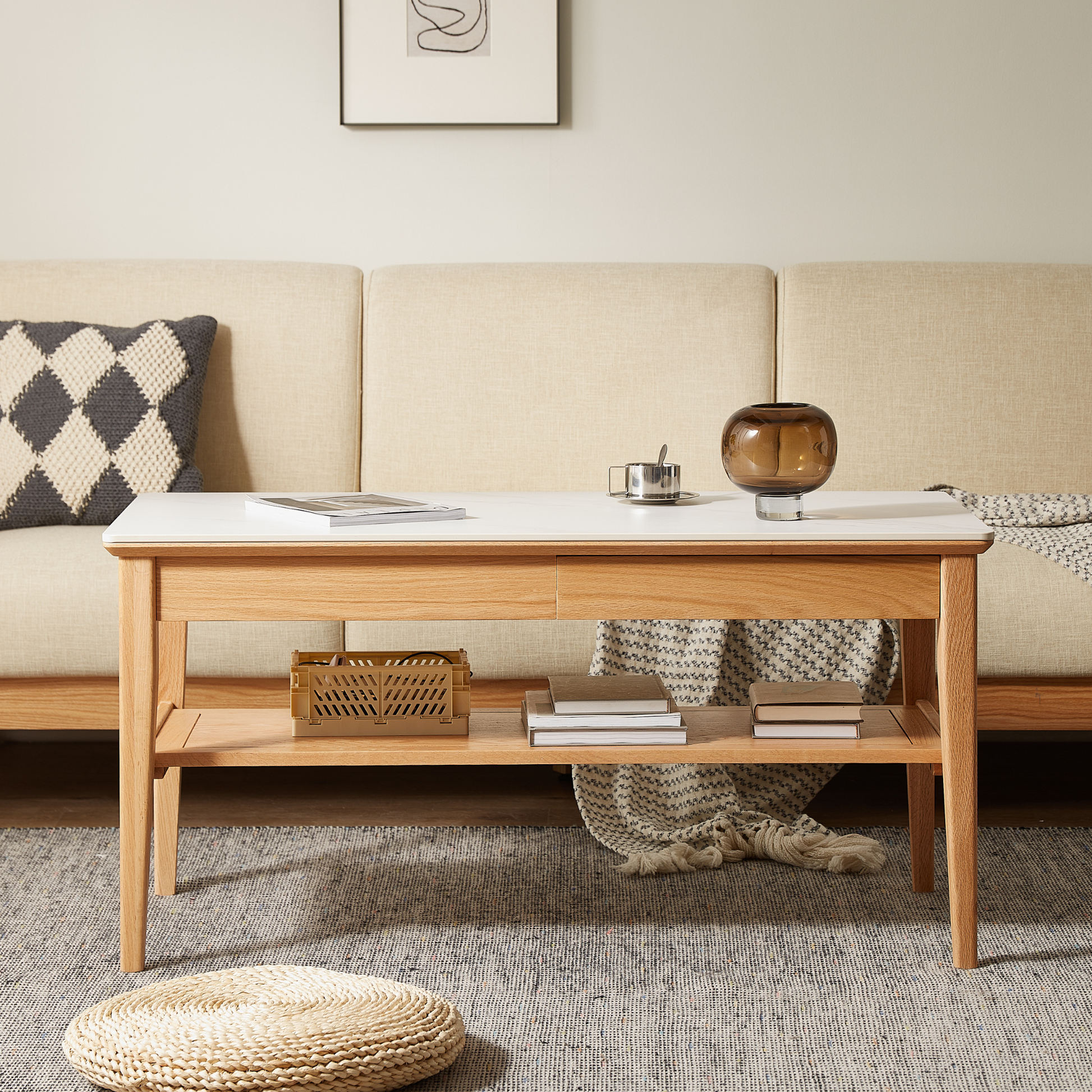 Solidwood Hemura Coffee Table with Sintered Stone Top, 120cm