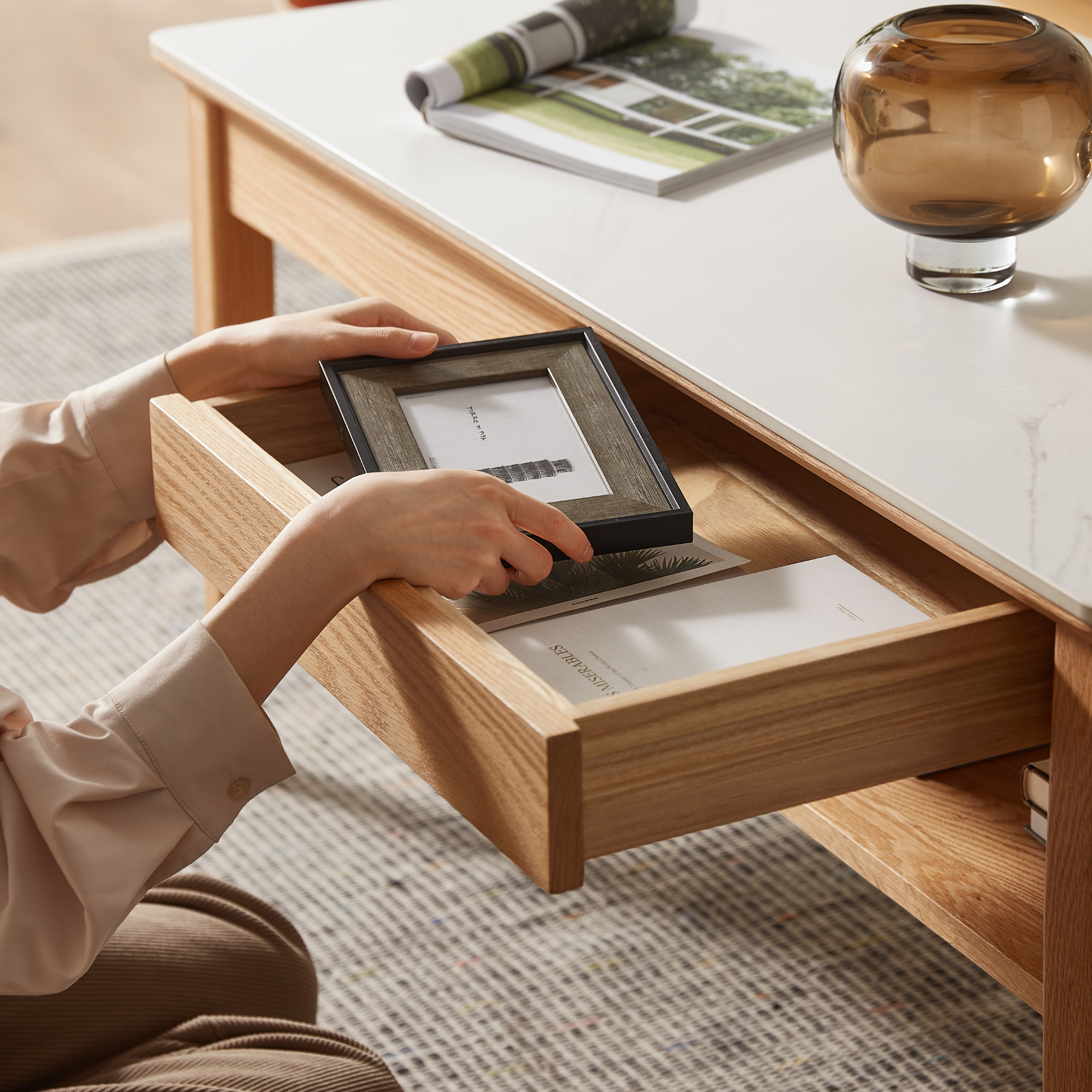 Solidwood Hemura Coffee Table with Sintered Stone Top, 120cm