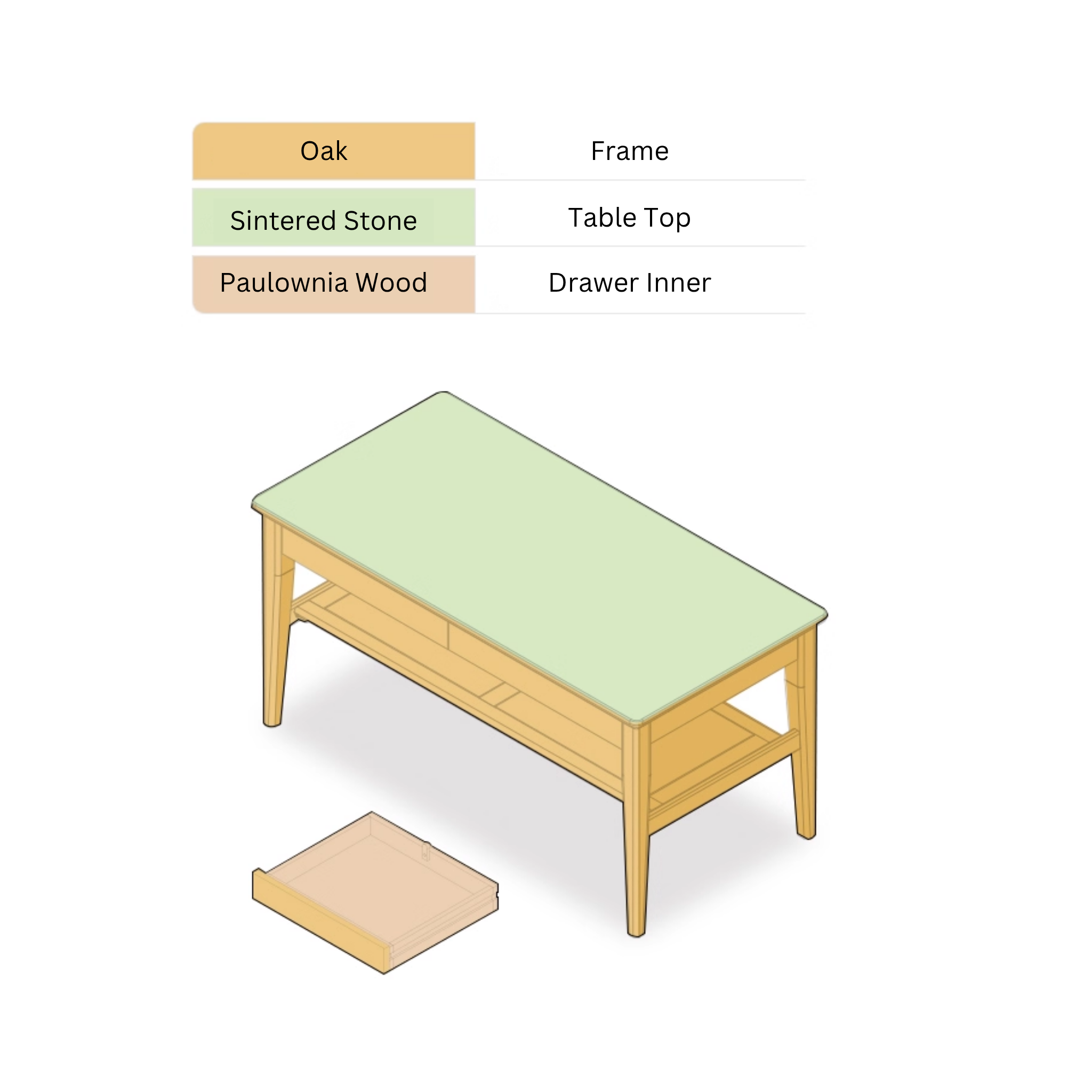 Solidwood Hemura Coffee Table with Sintered Stone Top, 120cm