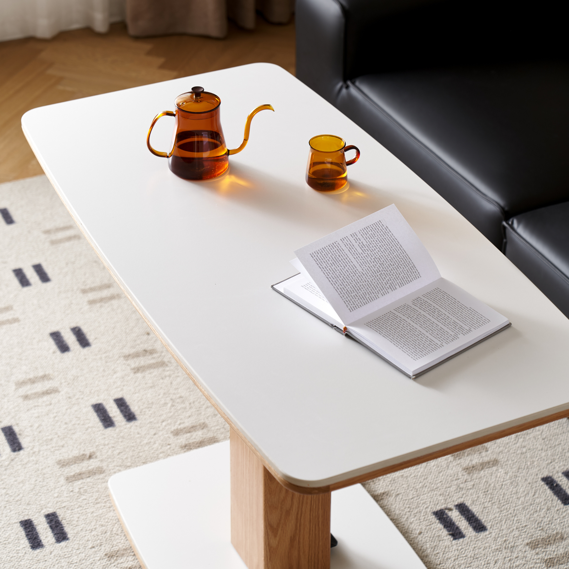 Solidwood Hemura Height-Adjustable Coffee Table with Sintered Stone Top