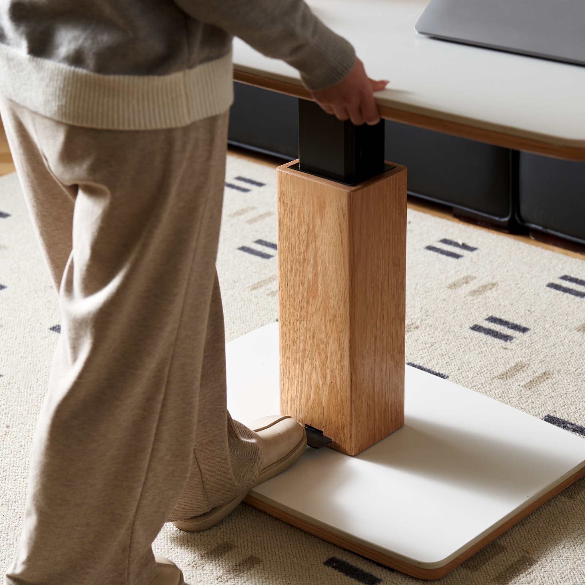 Solidwood Hemura Height-Adjustable Coffee Table with Sintered Stone Top