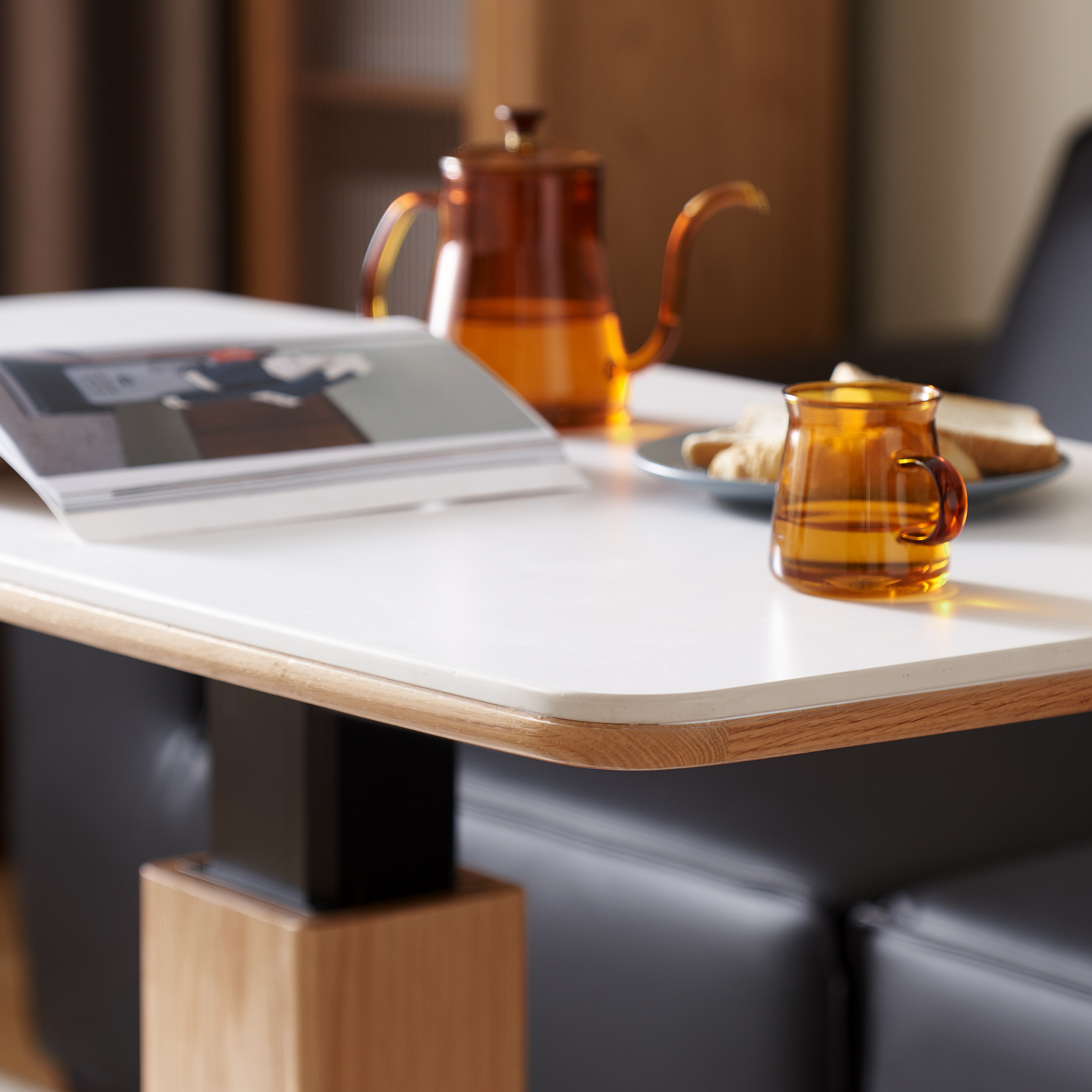 Solidwood Hemura Height-Adjustable Coffee Table with Sintered Stone Top