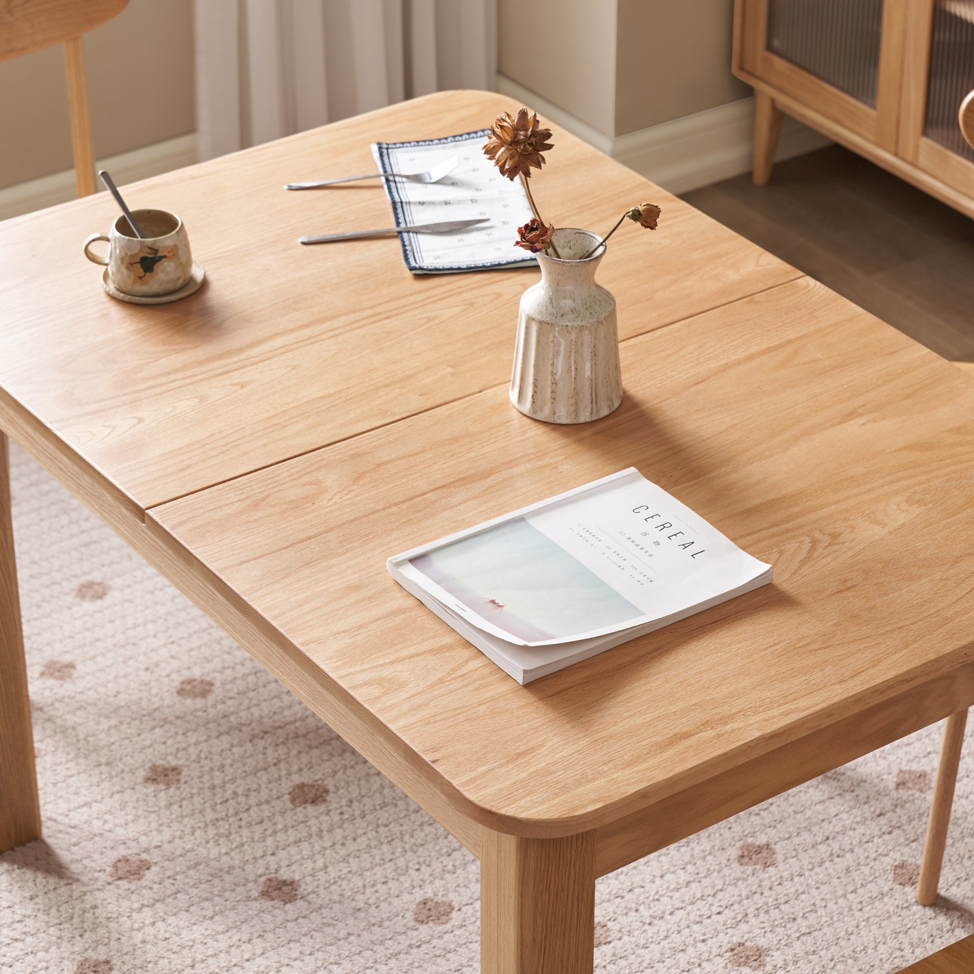 Solidwood Hemura Extendable Dining Table, Oak