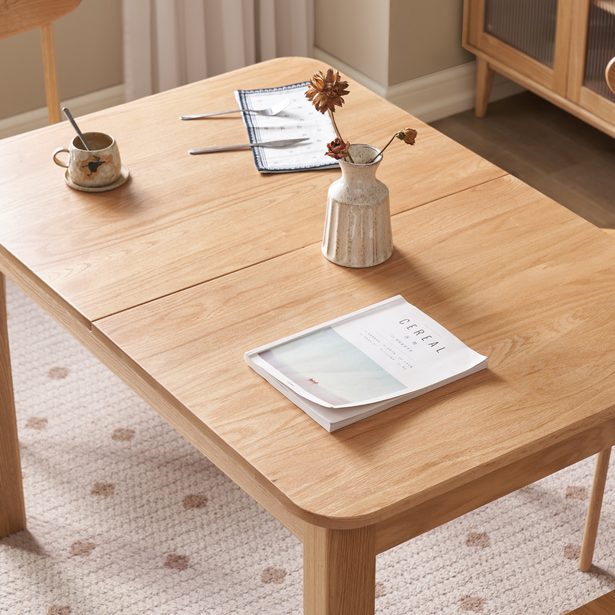 Solidwood Hemura Extendable Dining Table, Oak