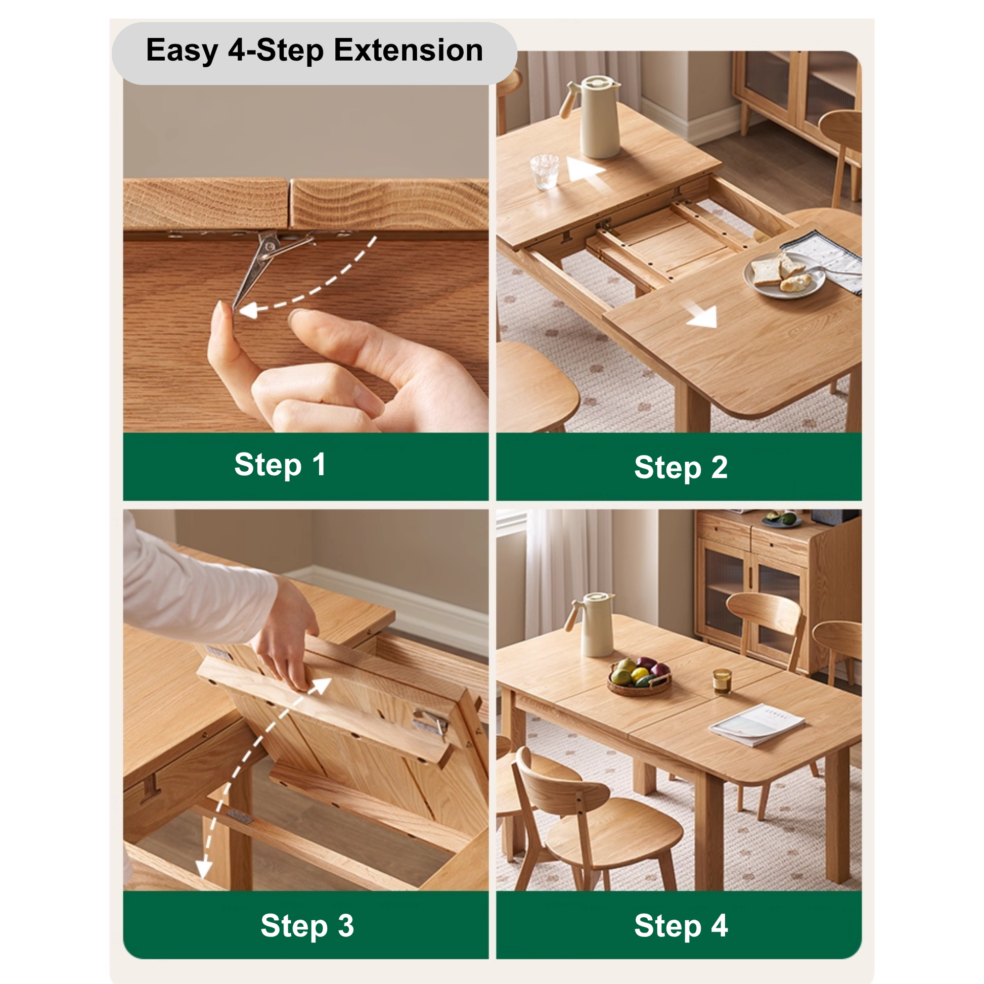 Solidwood Hemura Extendable Dining Table, Oak