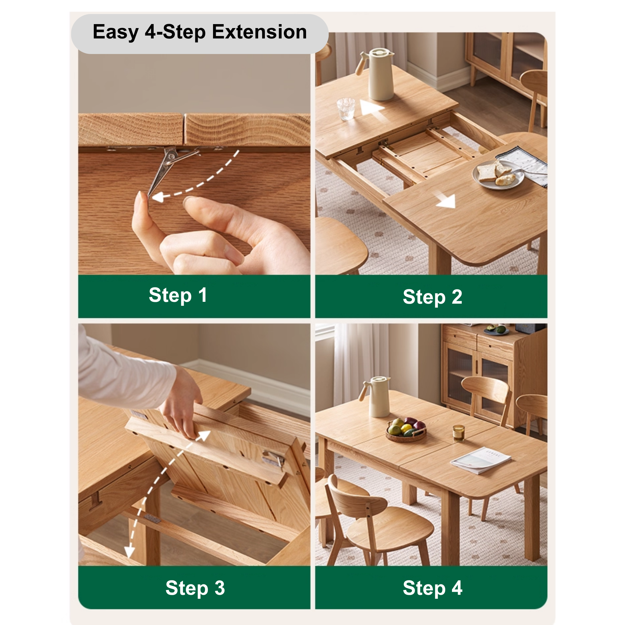 Solidwood Hemura Extendable Dining Table, Oak