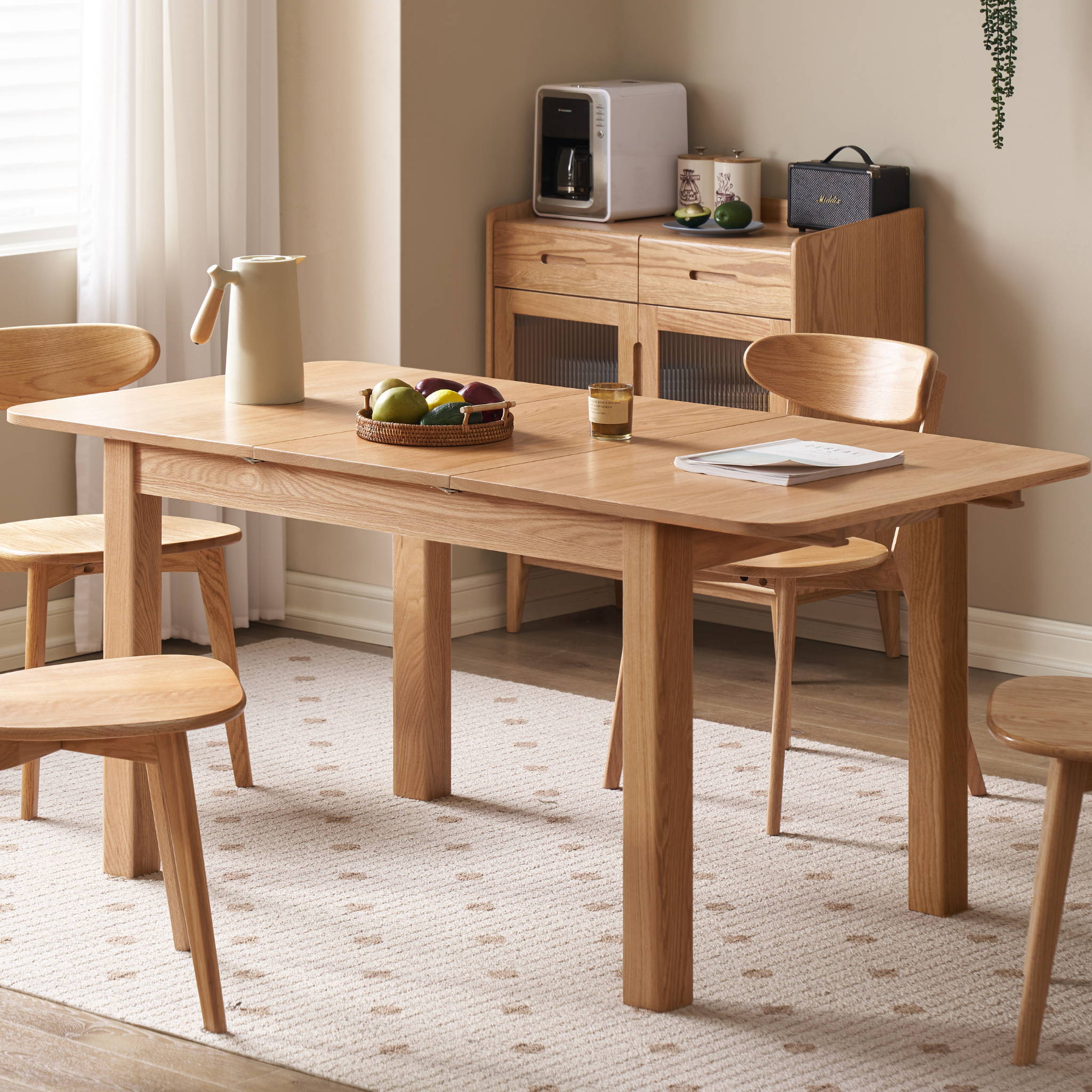 Solidwood Hemura Extendable Dining Table, Oak