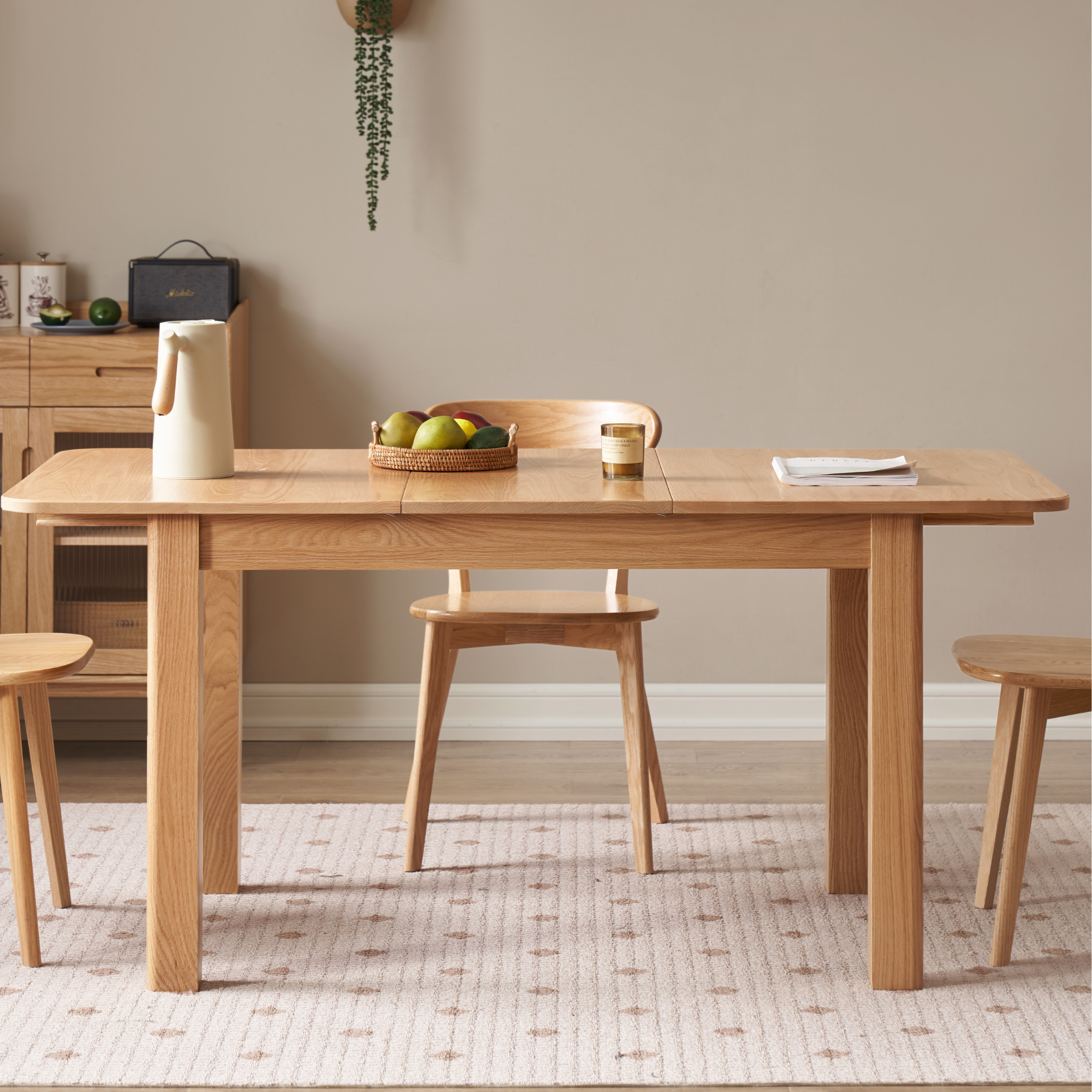Solidwood Hemura Extendable Dining Table, Oak