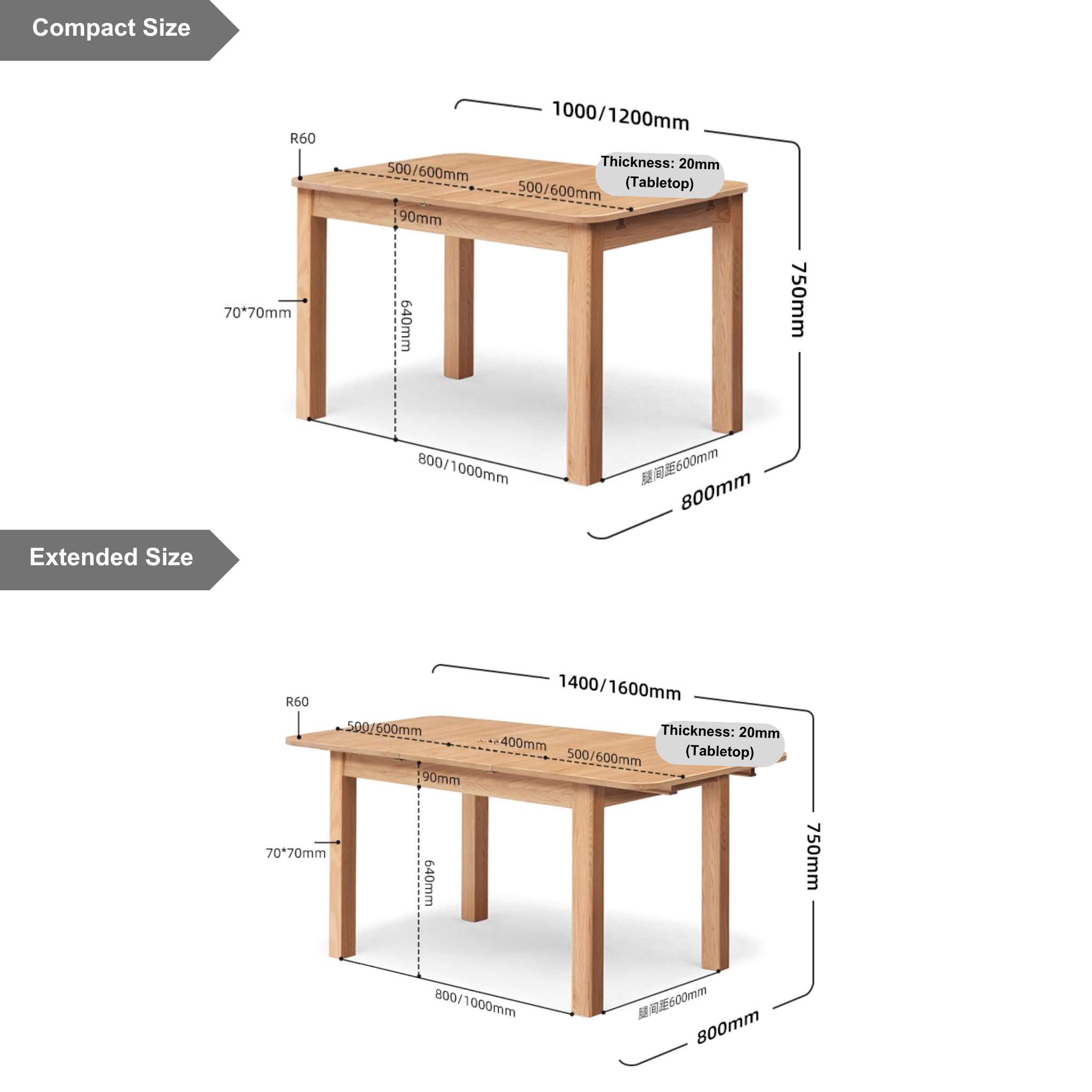Solidwood Hemura Extendable Dining Table, Oak