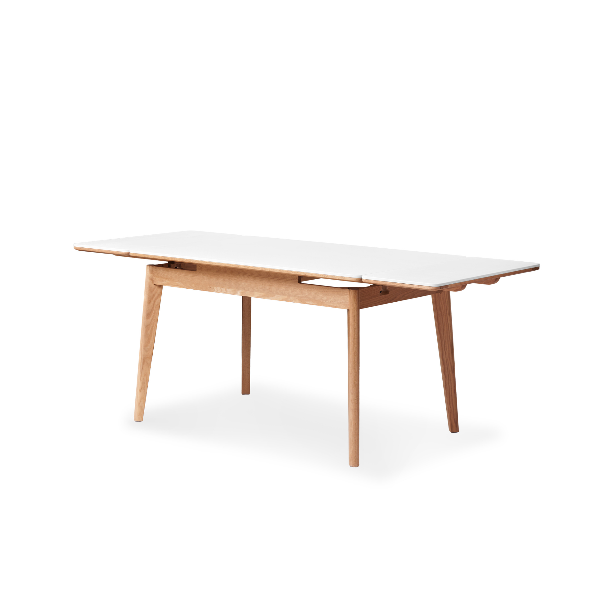 Solidwood Hemura Extendable Dining Table wIth Sintered Stone Top, Oak & White