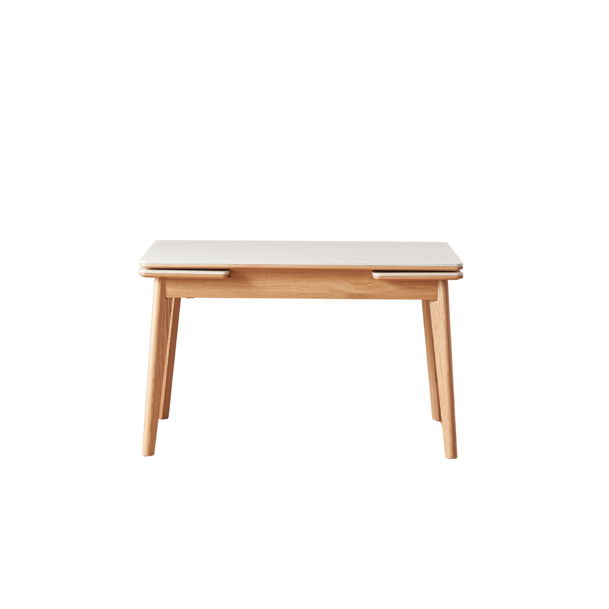 Solidwood Hemura Extendable Dining Table wIth Sintered Stone Top, Oak & White