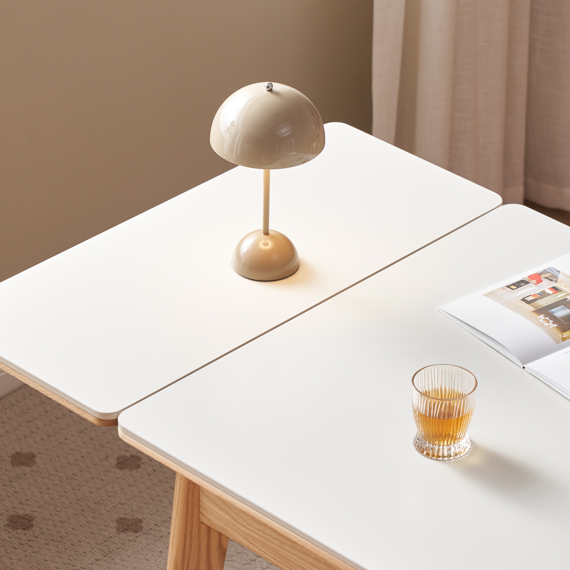 Solidwood Hemura Extendable Dining Table wIth Sintered Stone Top, Oak & White