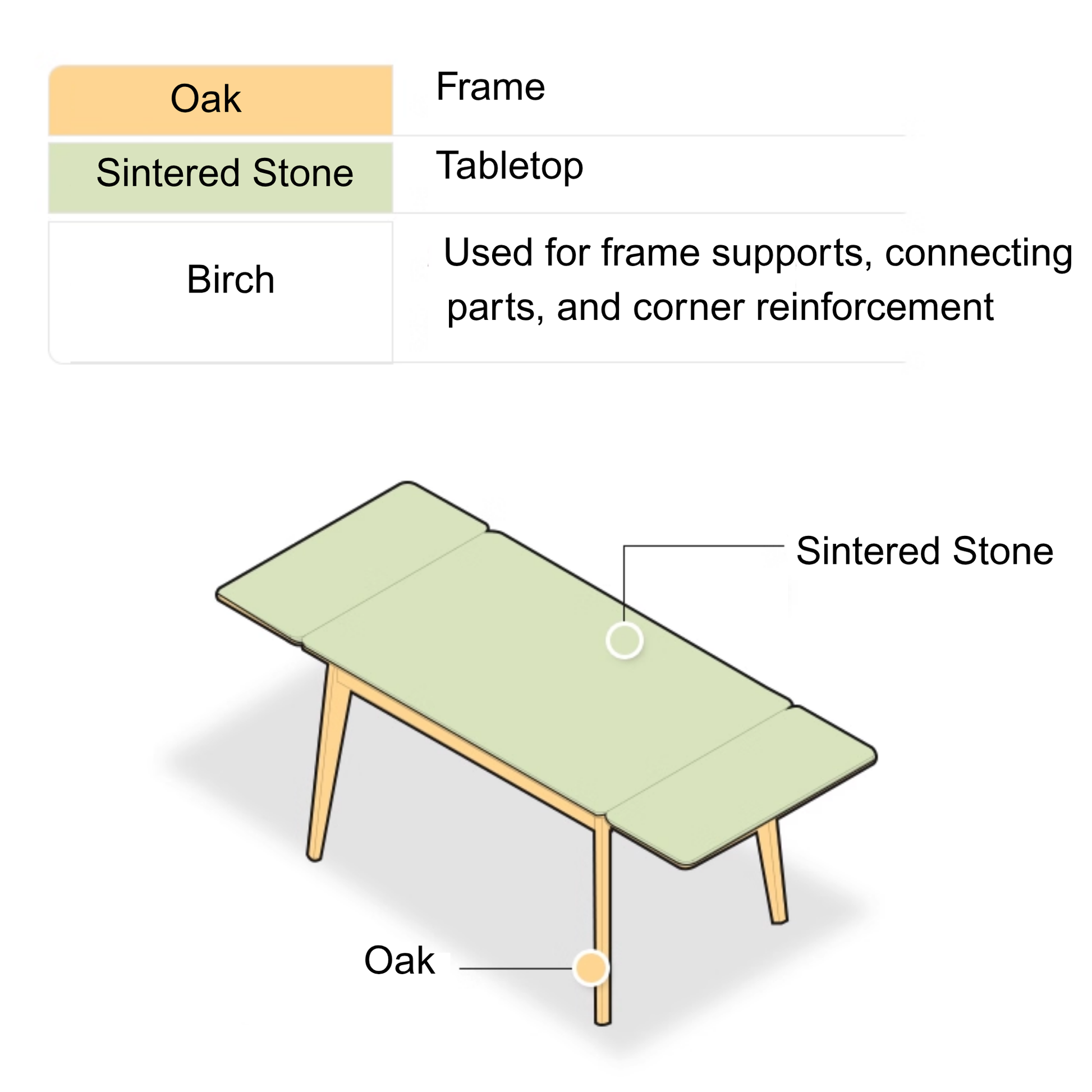 Solidwood Hemura Extendable Dining Table wIth Sintered Stone Top, Oak & White