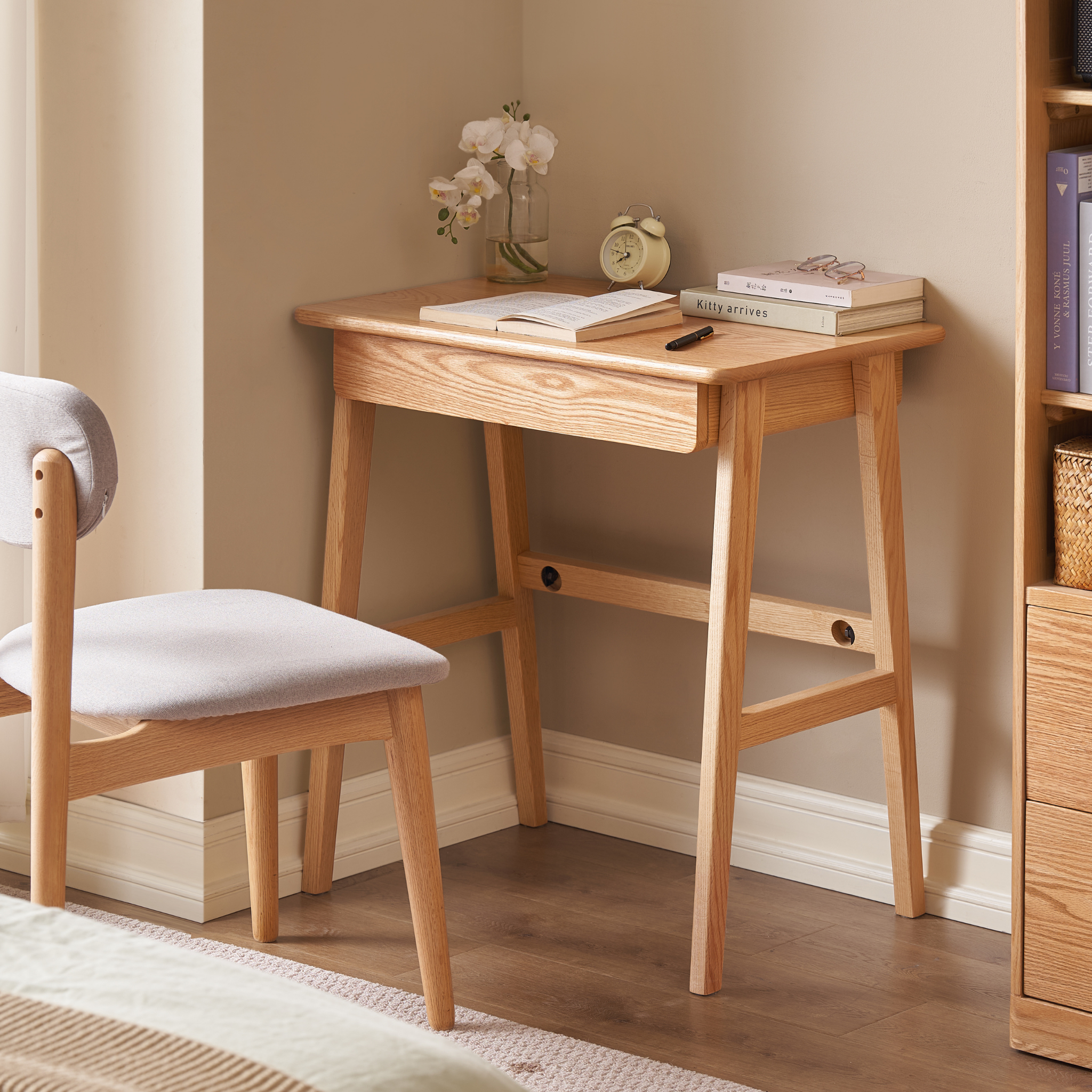 Solidwood Hemura Office Desk with 1 Drawer, Oak, 70cm